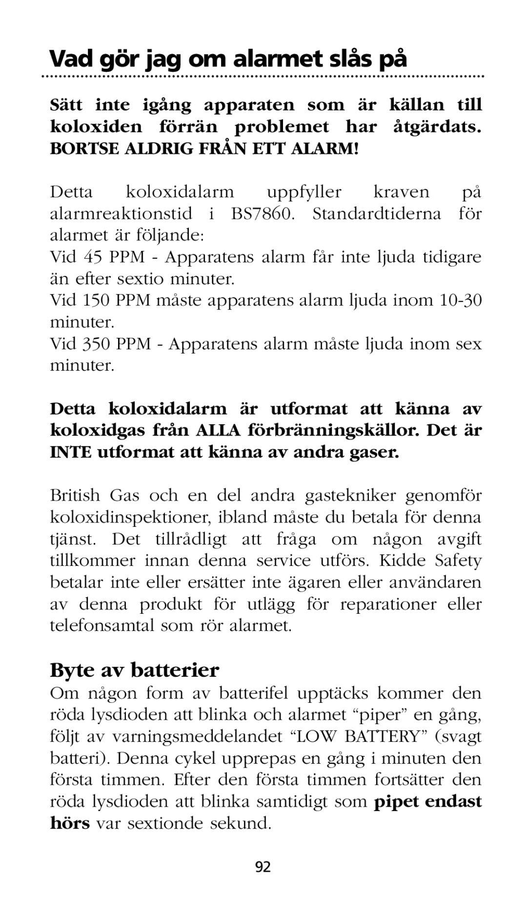 Kidde SMOKE AND CARBON MONOXIDE ALARM installation instructions Byte av batterier 