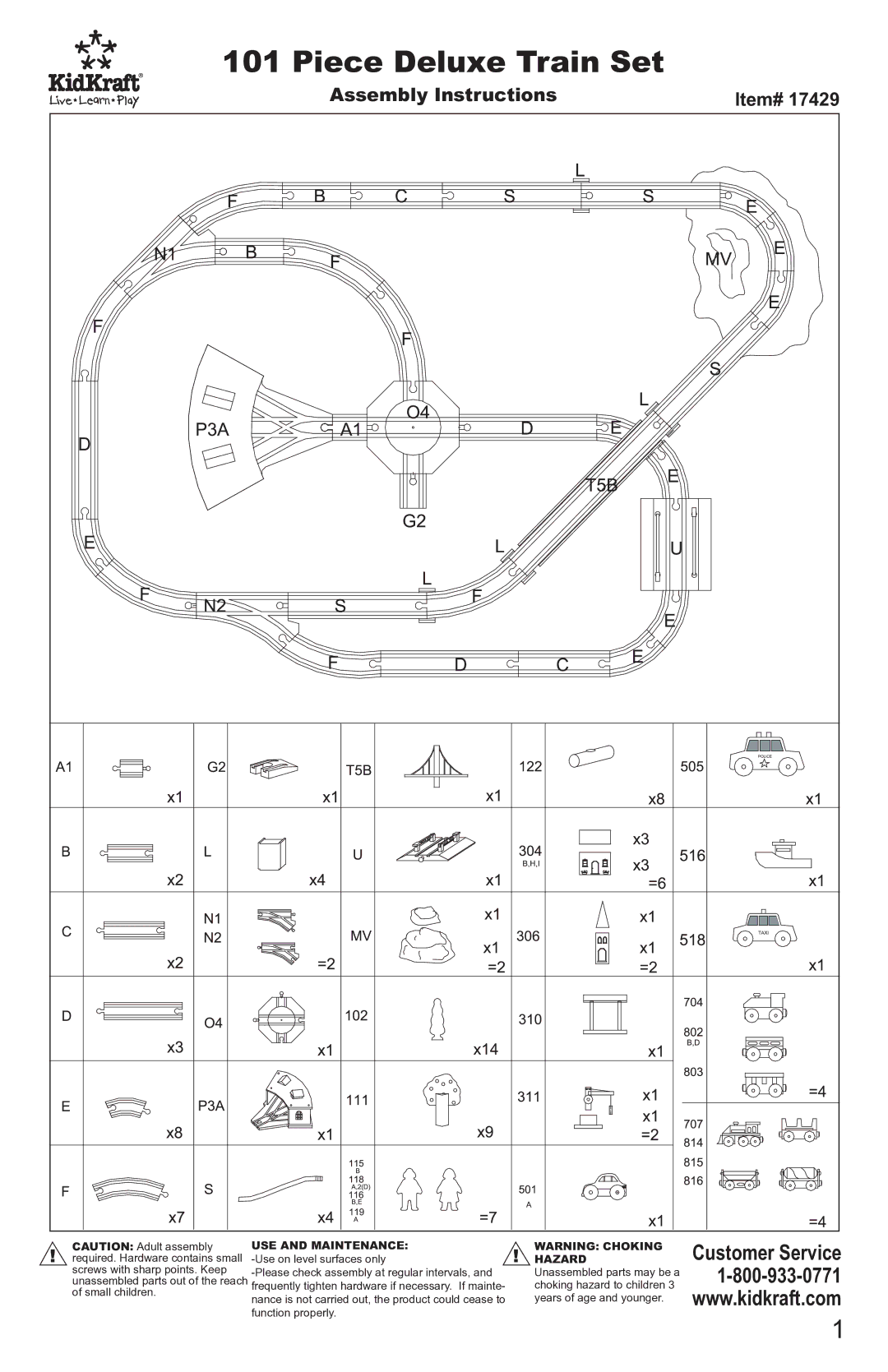 KidKraft 17429 manual Piece Deluxe Train Set, Assembly Instructions Item# 