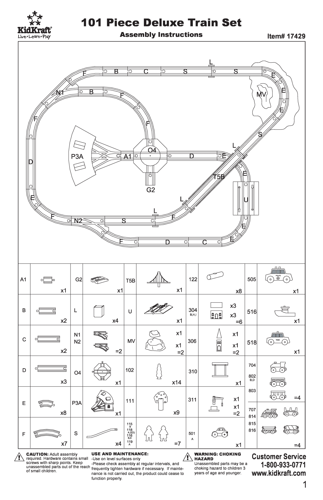 KidKraft 17429 manual Piece Deluxe Train Set, Assembly Instructions, Item# 