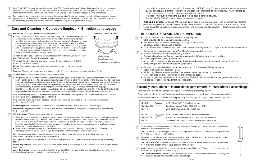 Kids II 6803-NU manual Assembly Instructions, Deje secar al aire, Puisse sortir complètement de la surface de jeu 