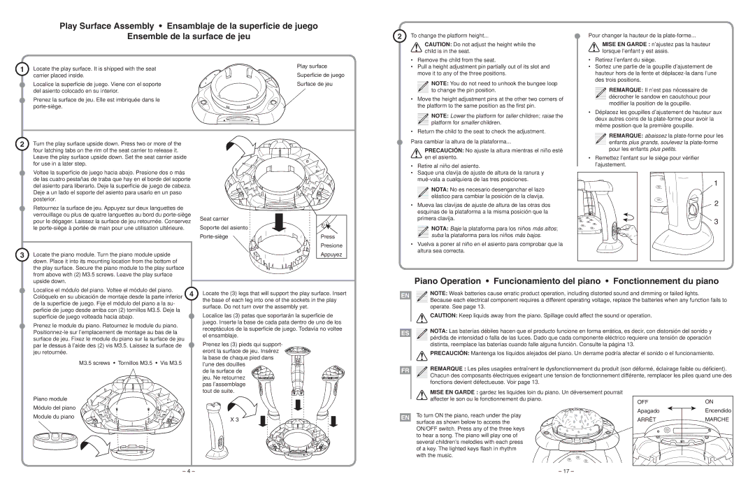 Kids II 6803-NU manual Prenez les 3 pieds qui support, Operate. See, Fonctions devient défectueuse. Voir 