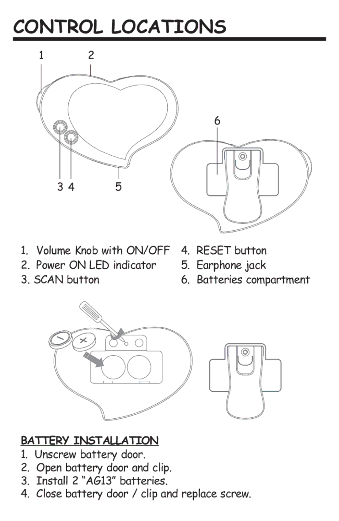 KidzMouse SMB-631 manual Control Locations, Battery Installation 