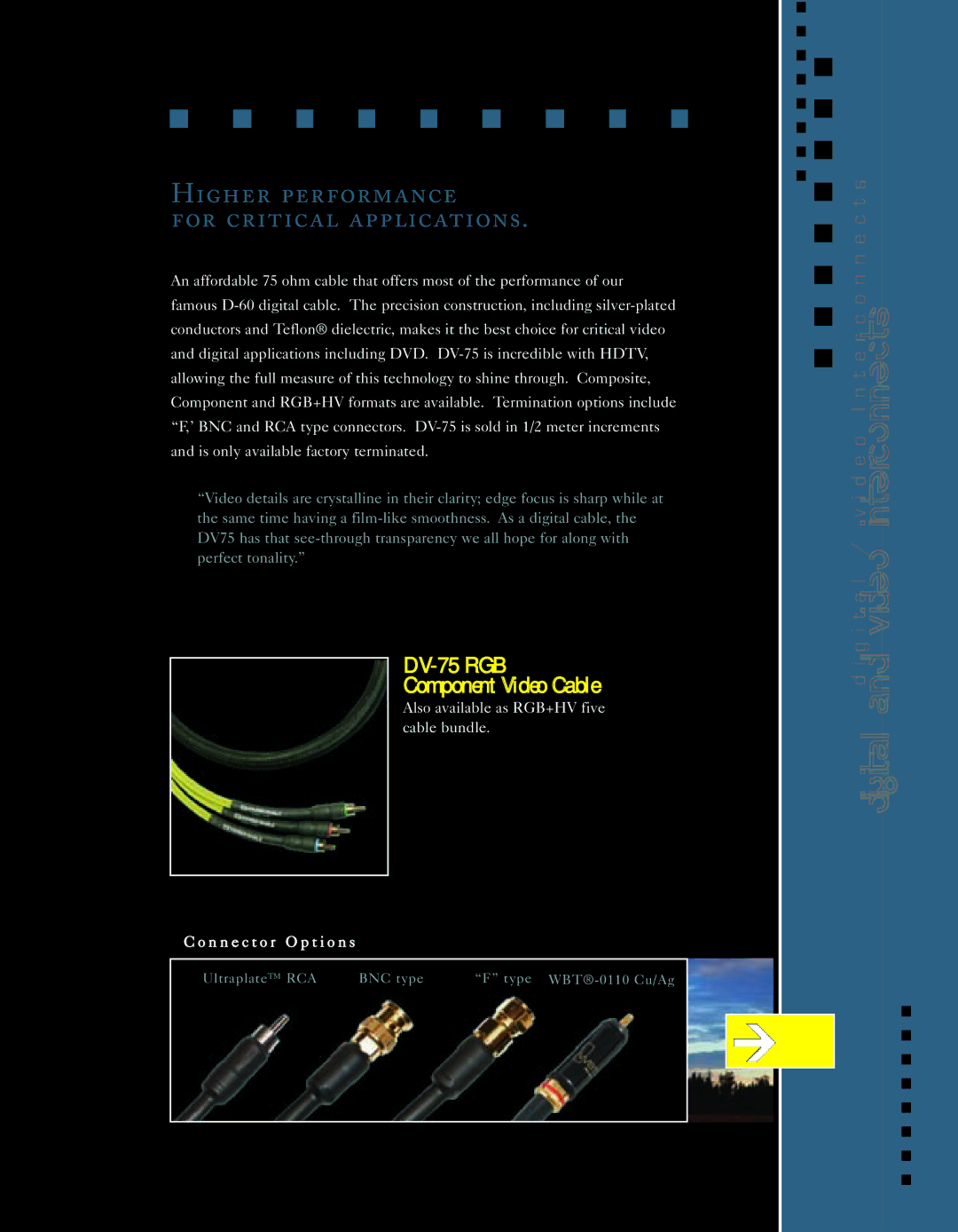 Kimber Kable PowerKordsTM manual Higher performance For critical applications, DV-75 RGB 