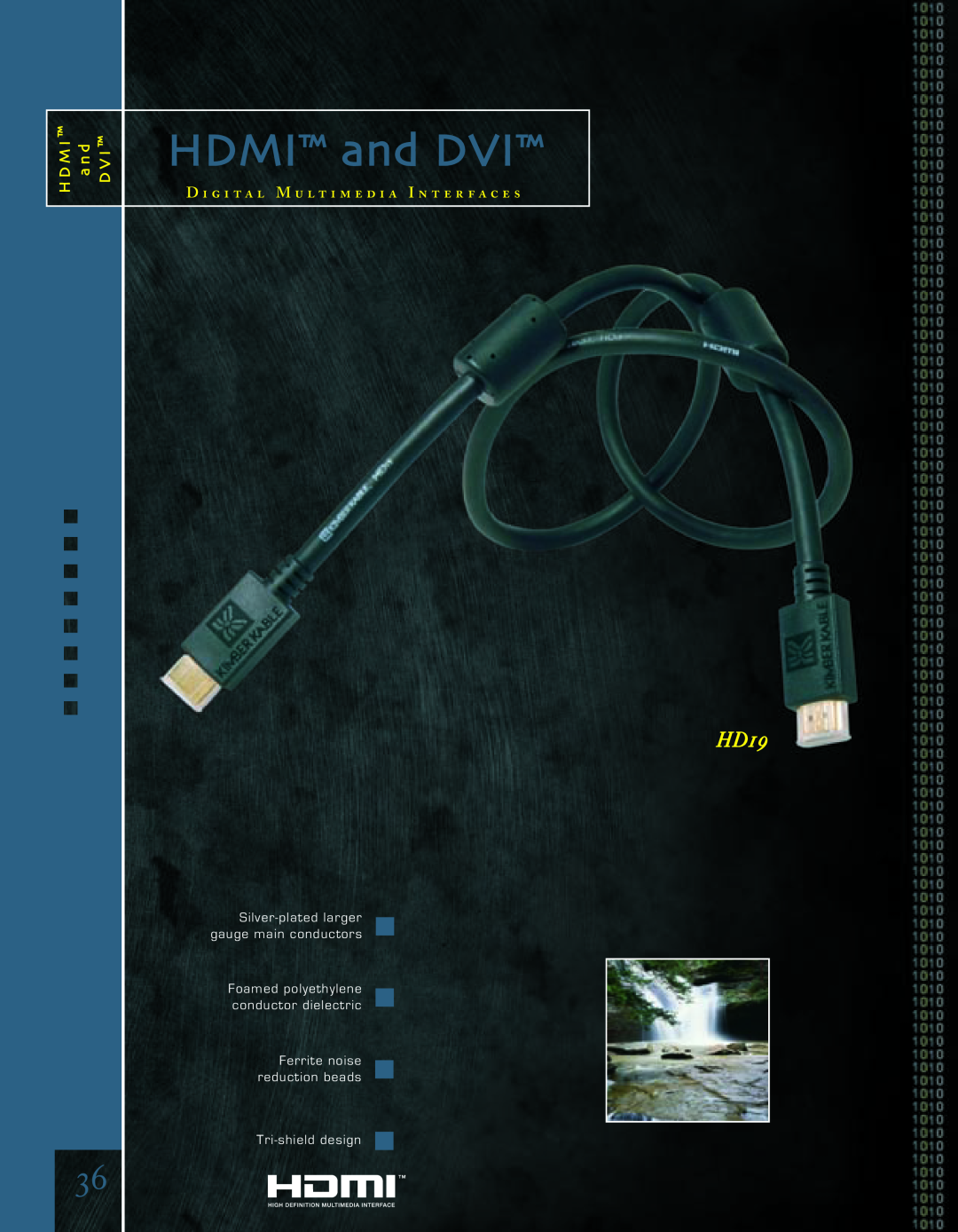 Kimber Kable PowerKordsTM manual HDMI and DVI, HD19, H D M I a n d D, Silver-platedlarger gauge main conductors 