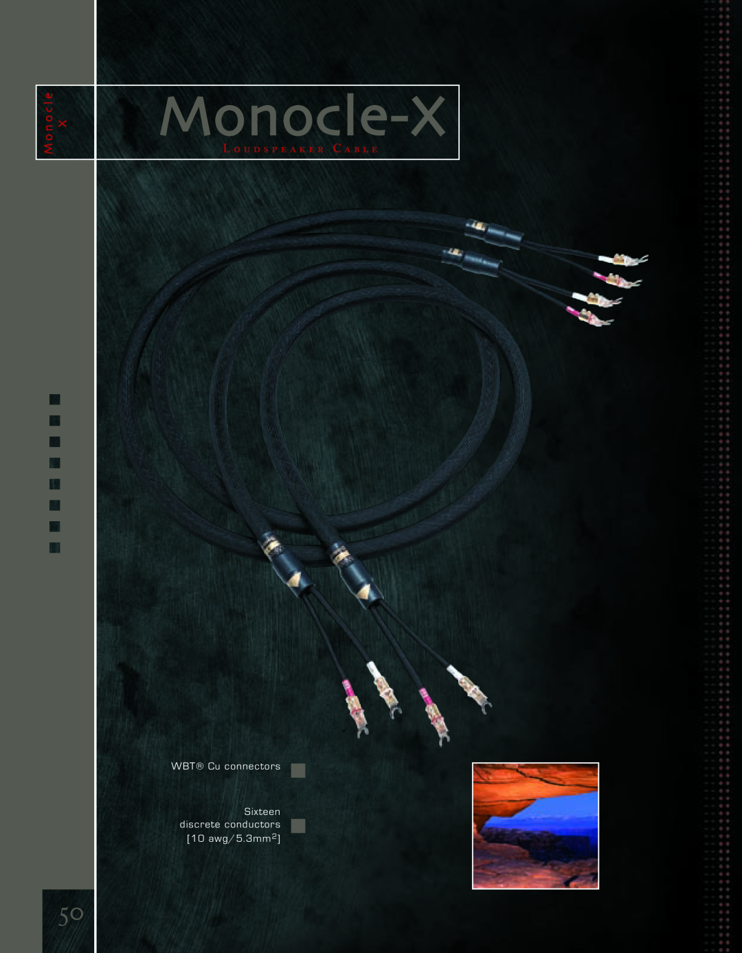 Kimber Kable PowerKordsTM manual Monocle-X, M o nXo c l e, L o u d s p e a k e r C a b l e, WBT Cu connectors 