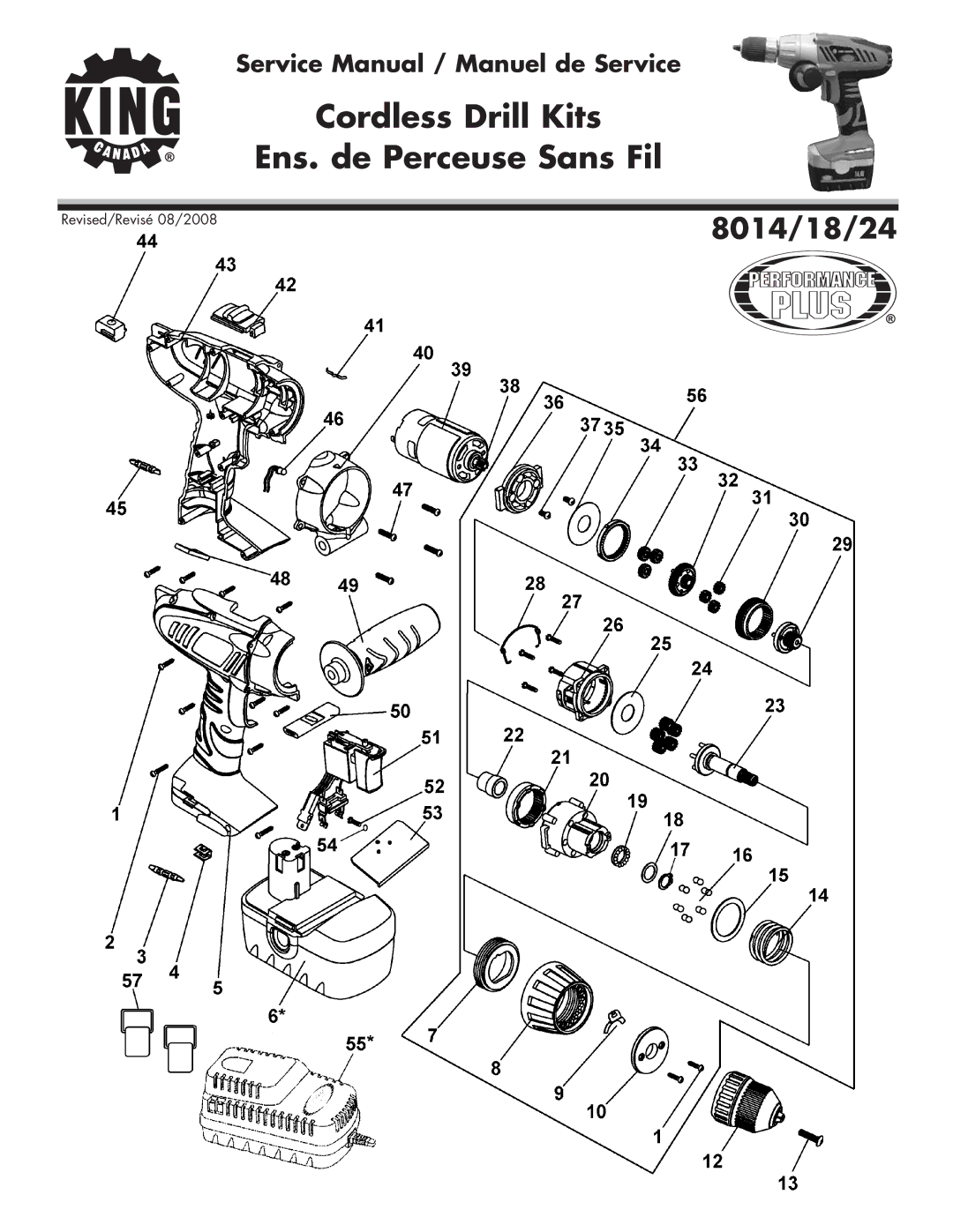 King Canada 8018, 8024, 8014 service manual Cordless Drill Kits Ens. de Perceuse Sans Fil 