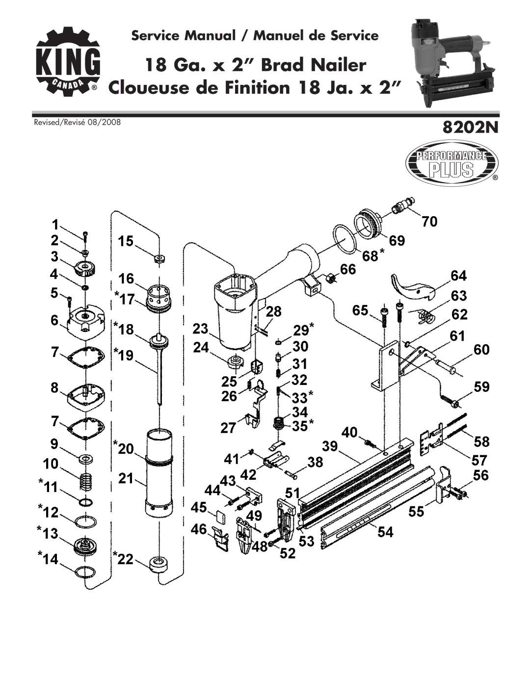 King Canada 8202N service manual 18 Ga. x 2 Brad Nailer Cloueuse de Finition 18 Ja. x 