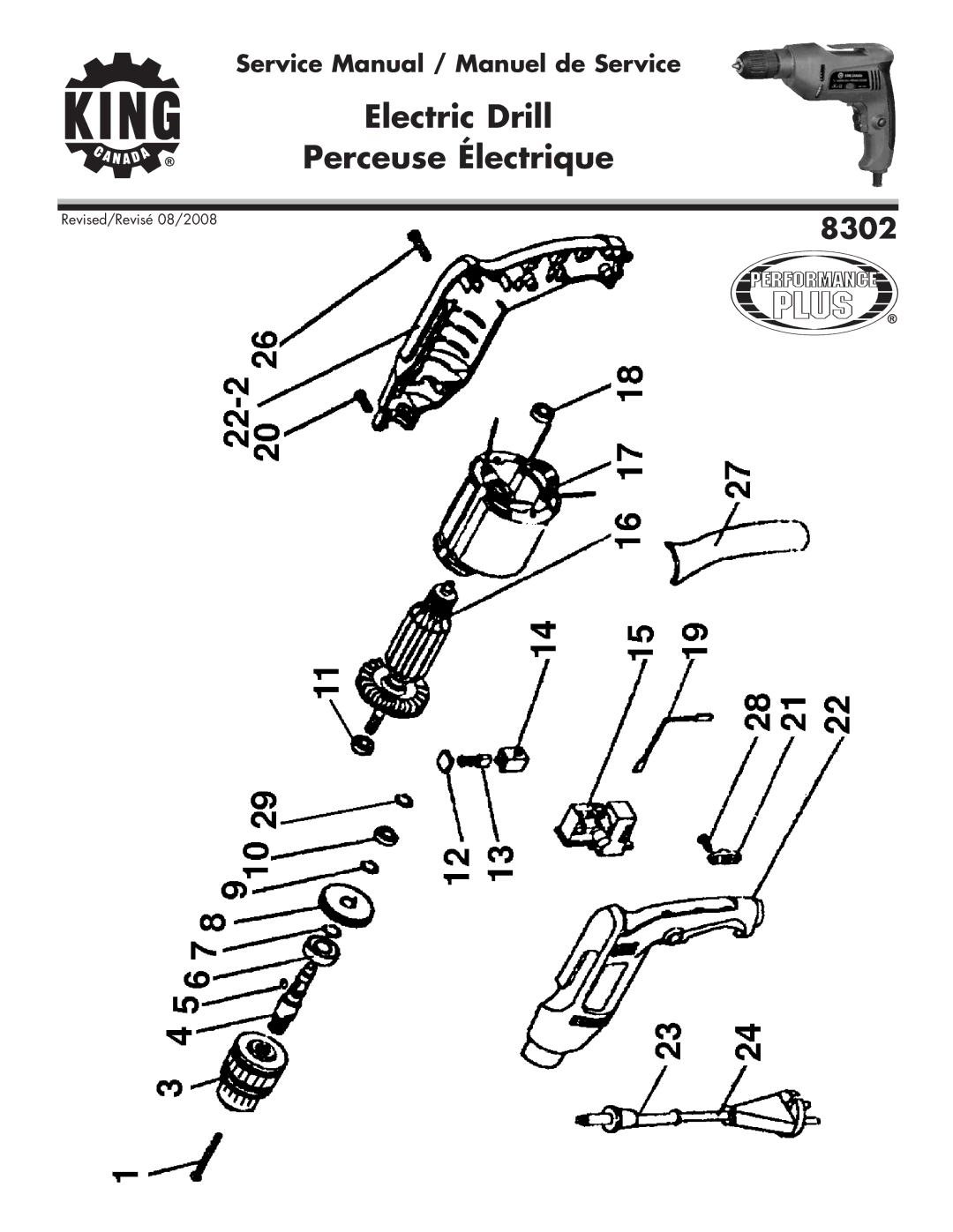 King Canada 8302 service manual Electric Drill Perceuse Électrique 