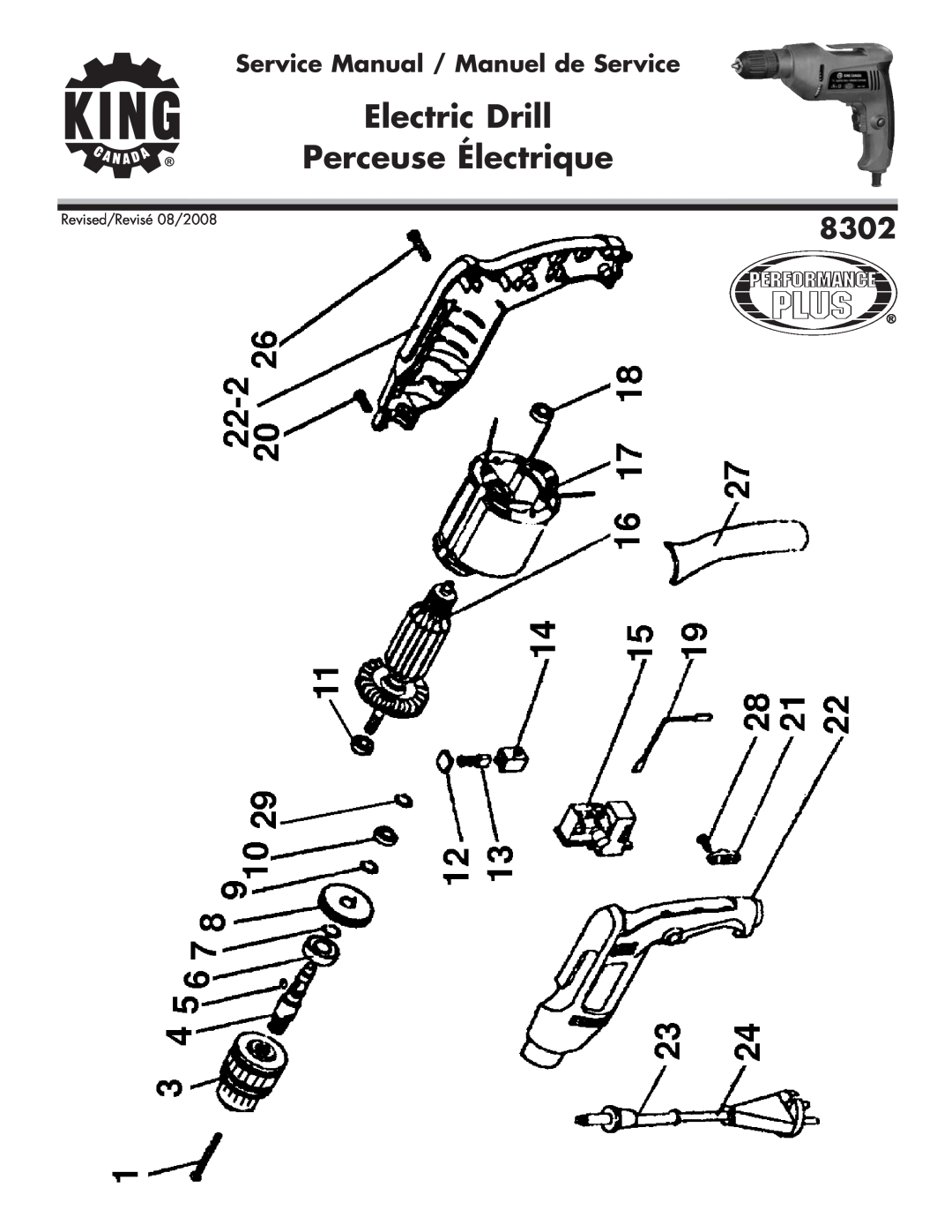 King Canada 8302 service manual Electric Drill Perceuse Électrique, Service Manual / Manuel de Service 