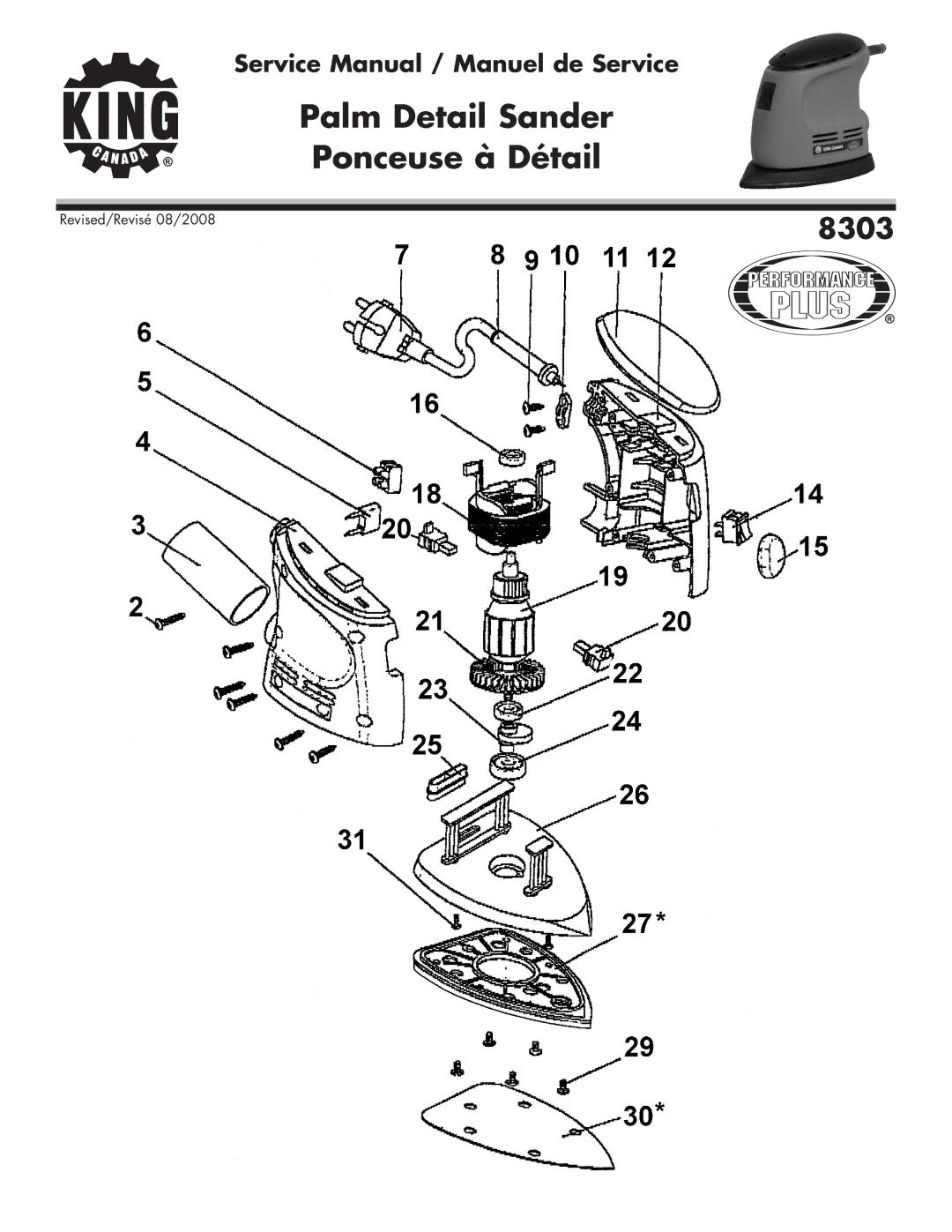 King Canada 8303 service manual Palm Detail Sander Ponceuse à Détail 