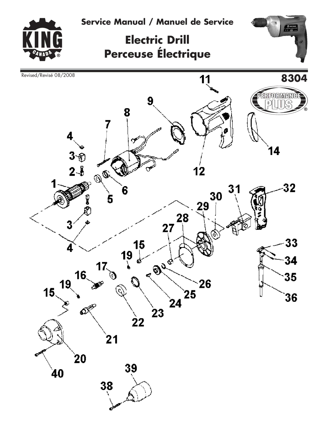 King Canada 8304 service manual Electric Drill Perceuse Électrique 