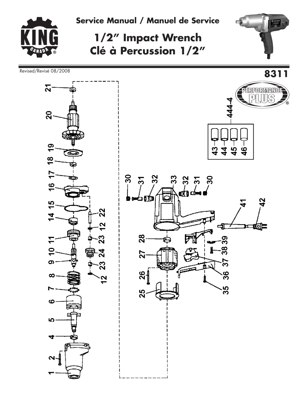 King Canada 8311 service manual Impact Wrench Clé à Percussion 1/2 