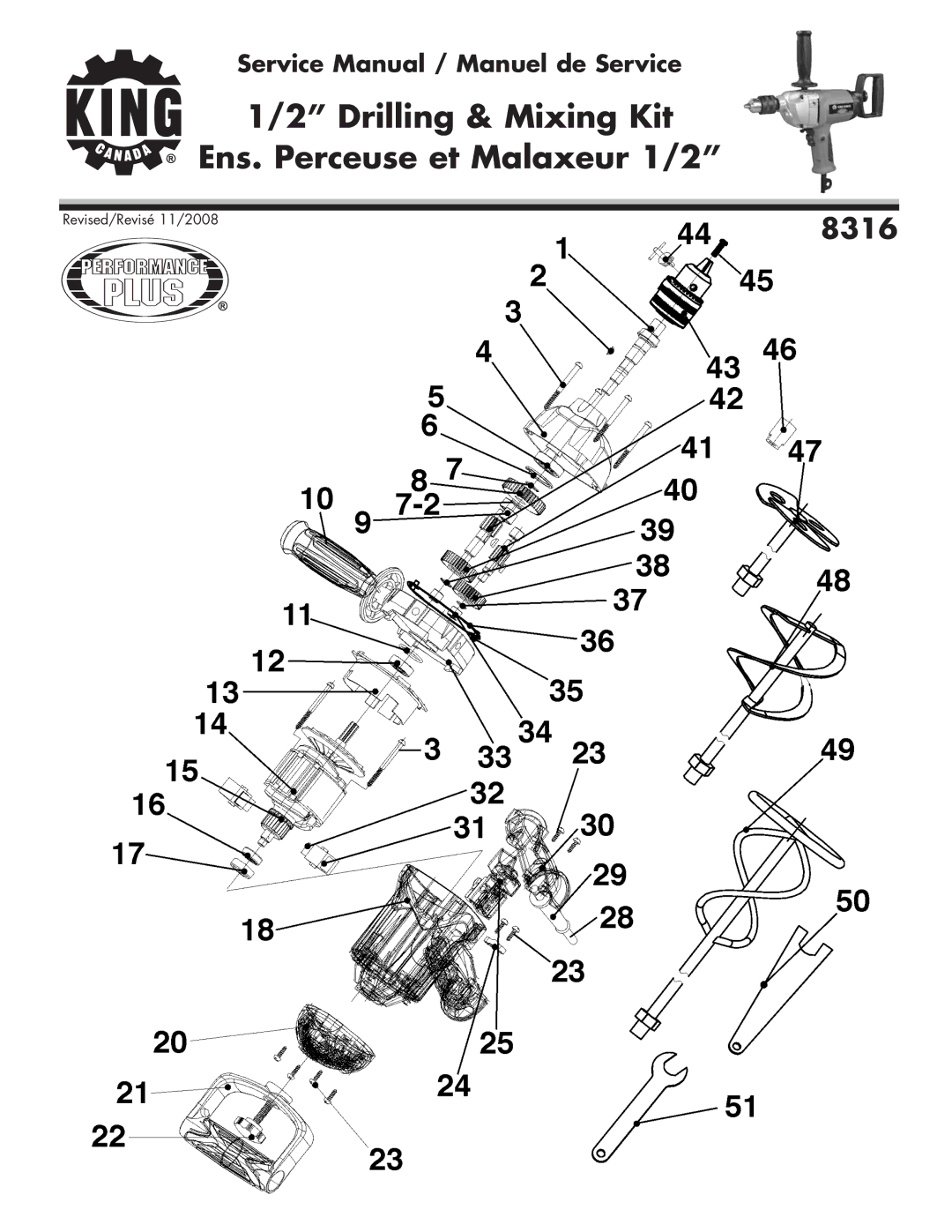 King Canada 8316 service manual Drilling & Mixing Kit Ens. Perceuse et Malaxeur 1/2 