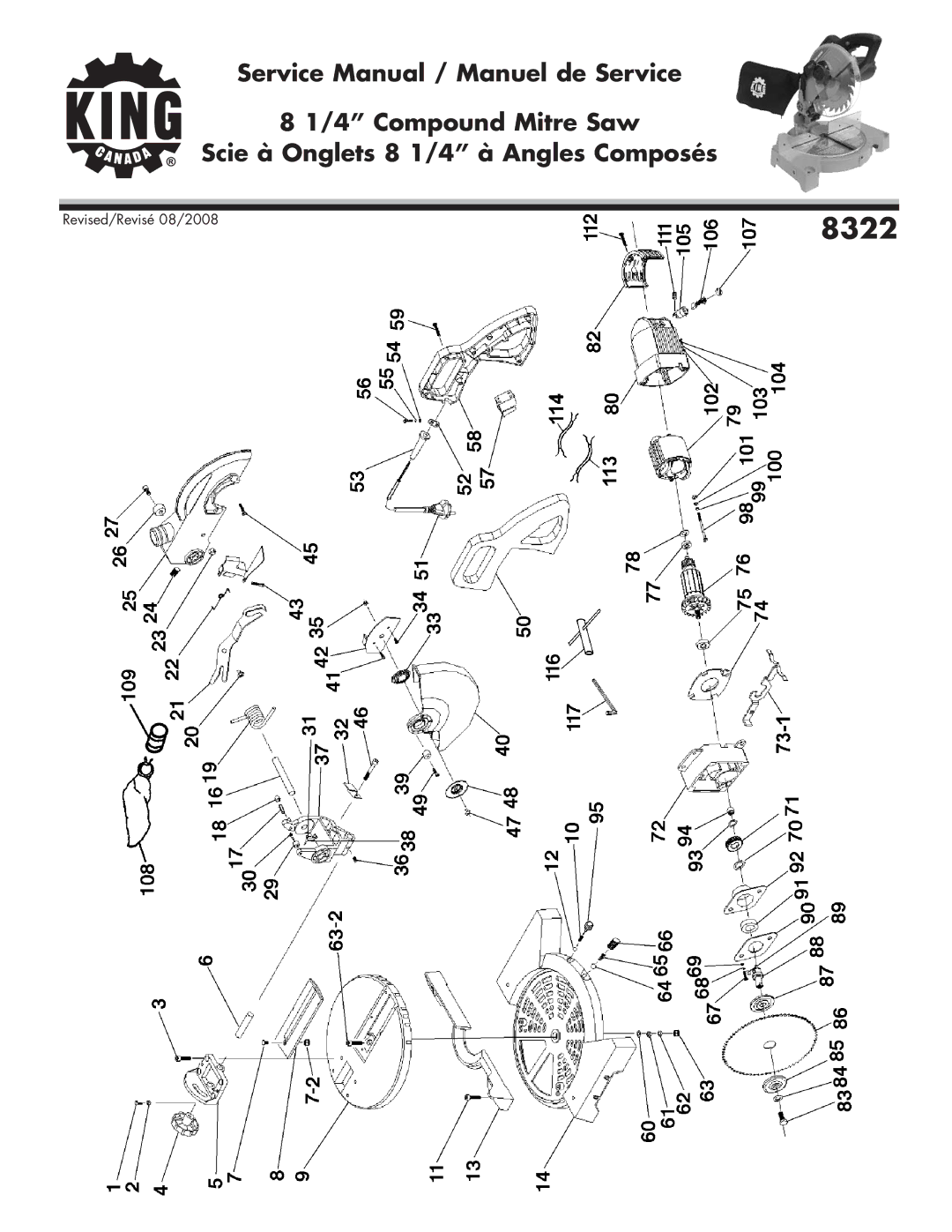 King Canada 8322 service manual 