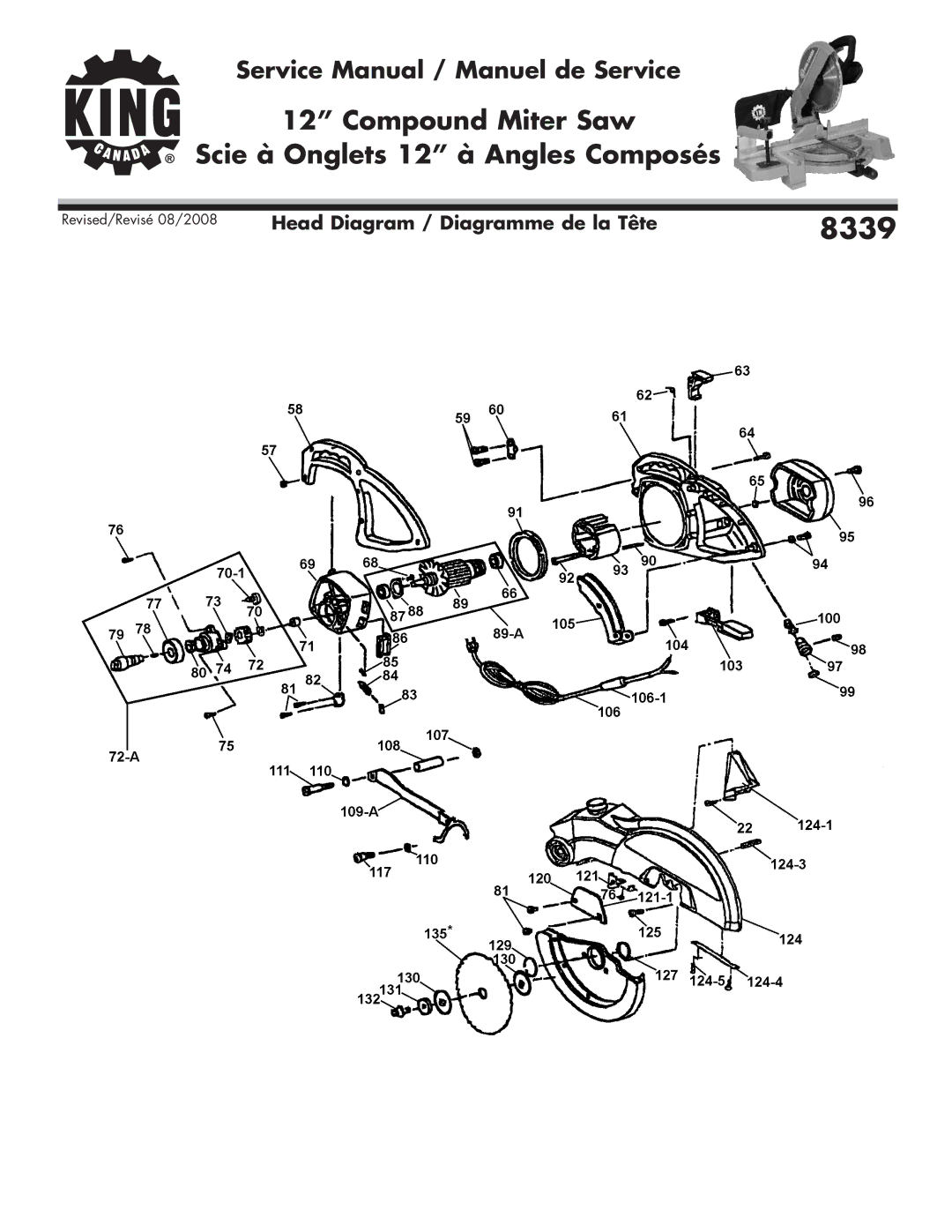 King Canada 8339 service manual Head Diagram / Diagramme de la Tête 