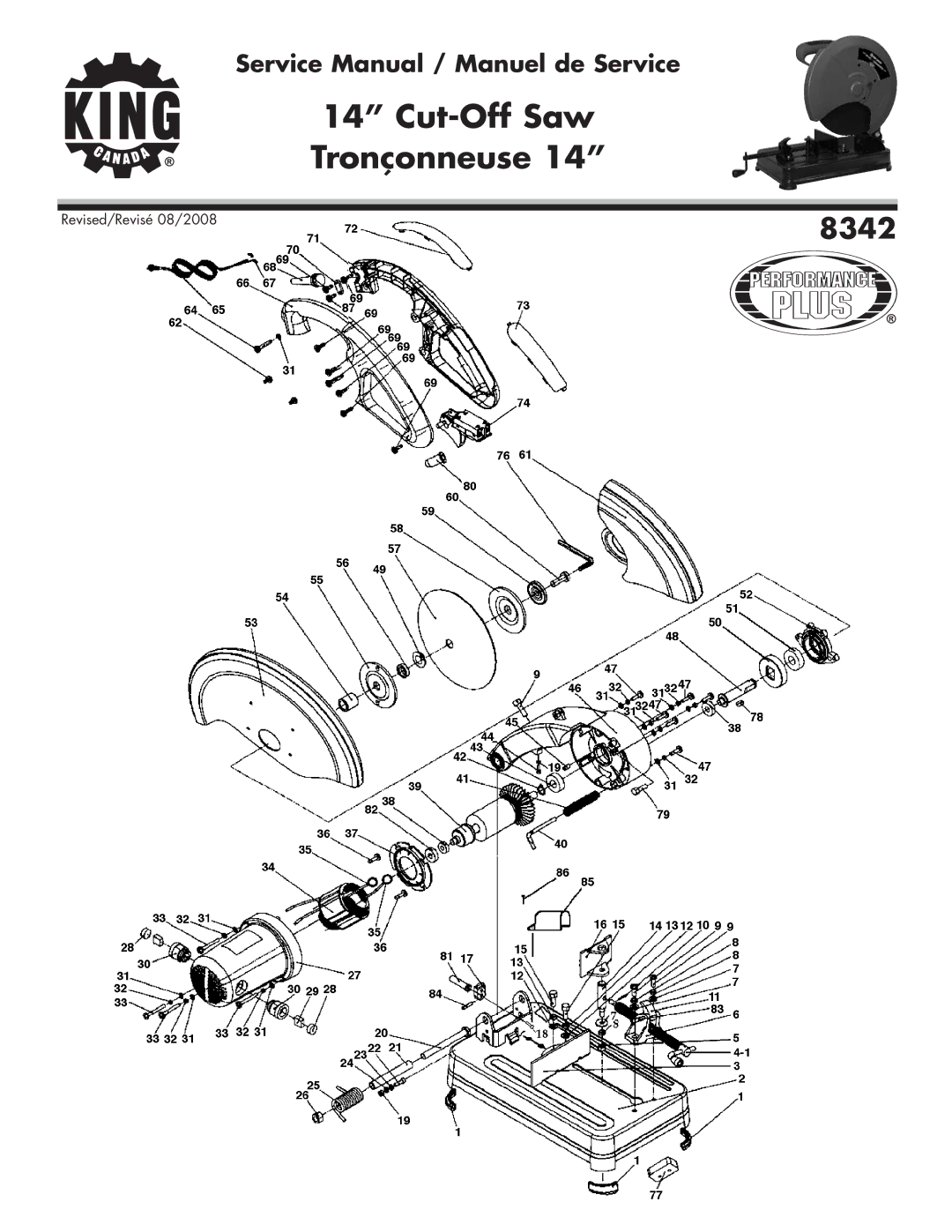 King Canada 8342 service manual Cut-Off Saw Tronçonneuse 