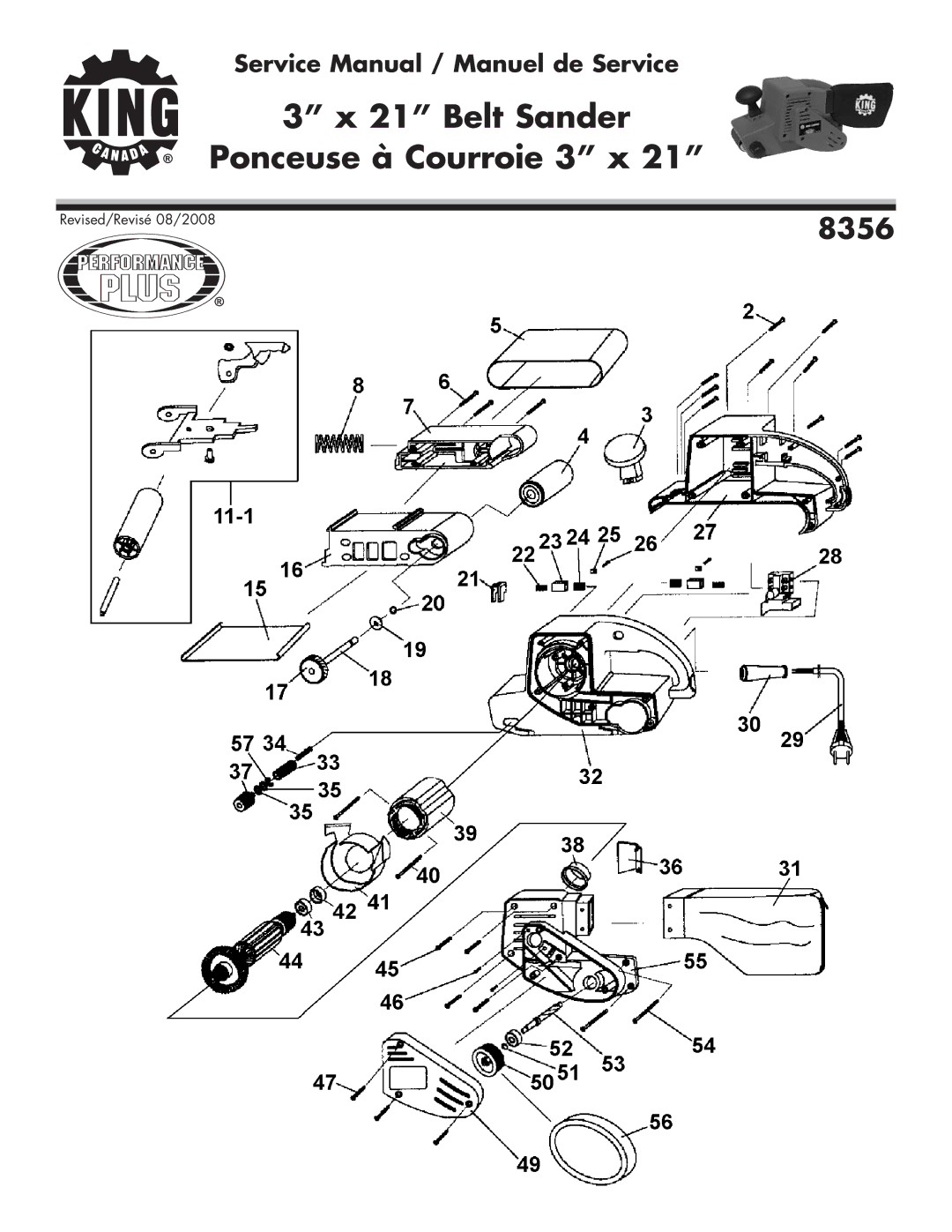 King Canada 8356 service manual Belt Sander Ponceuse à Courroie 3 x 