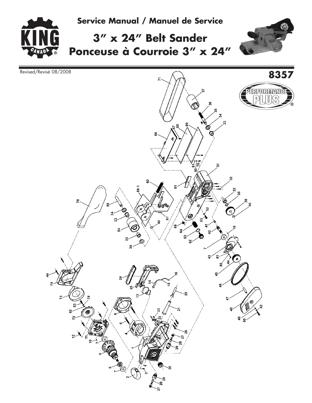 King Canada 8357 service manual Belt Sander Ponceuse à Courroie 3 x 