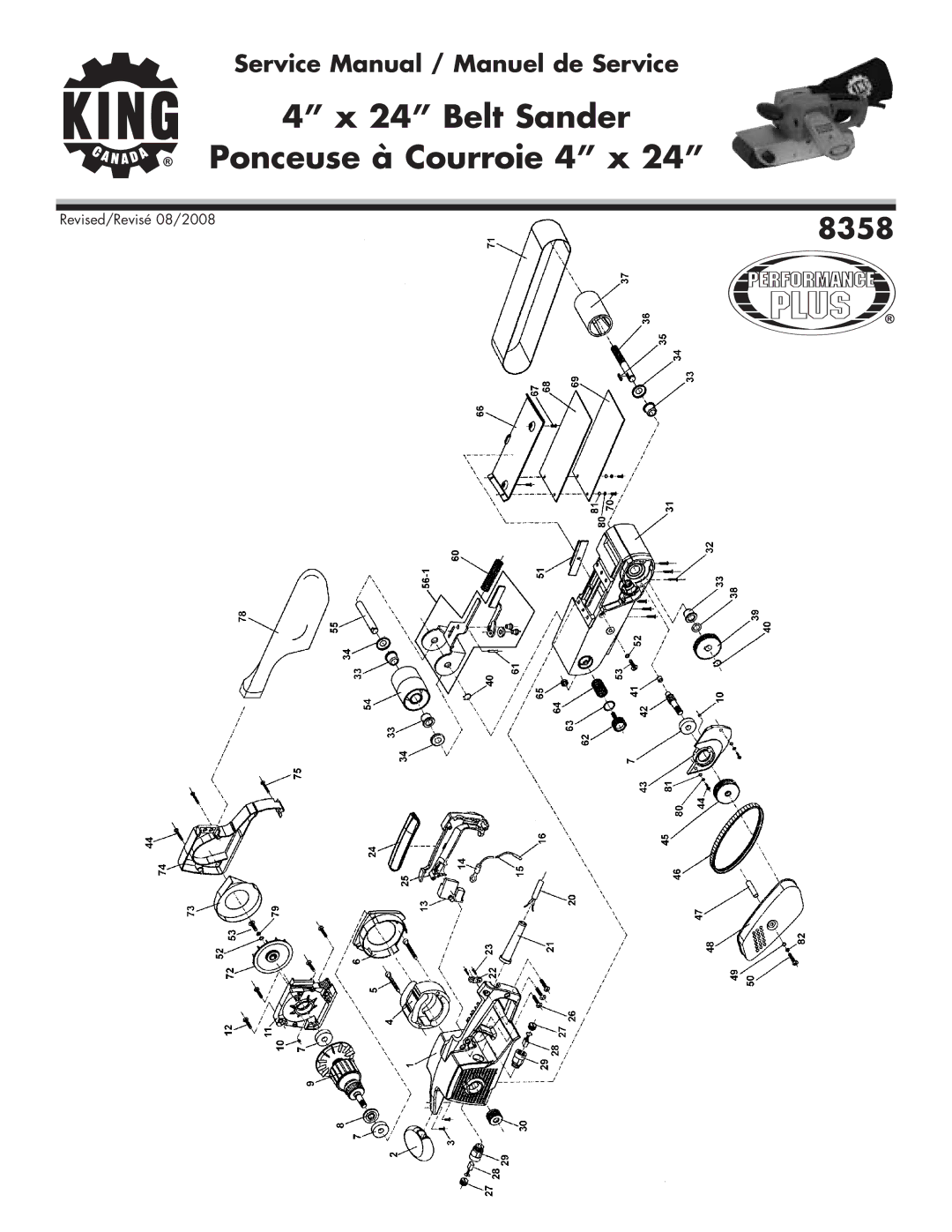 King Canada 8358 service manual Belt Sander Ponceuse à Courroie 4 x 