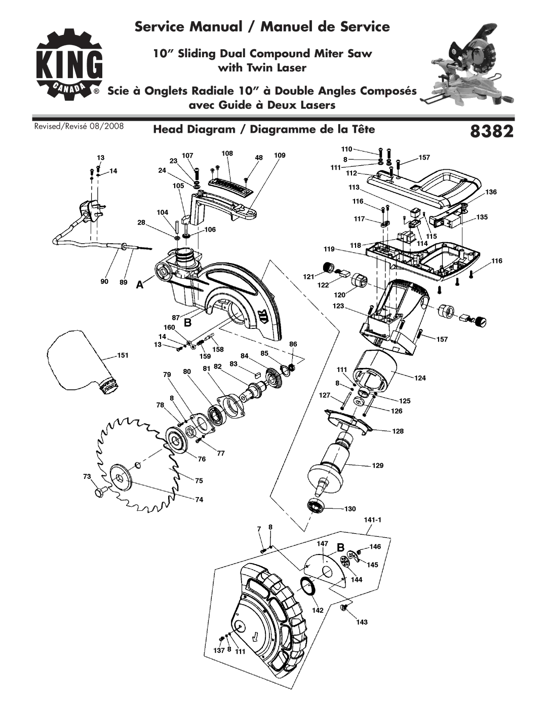 King Canada 8382 service manual Head Diagram / Diagramme de la Tête 