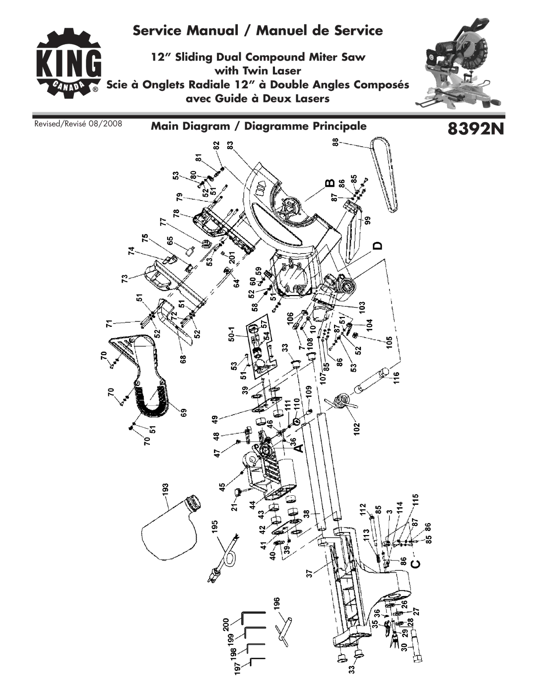 King Canada 8392N service manual 