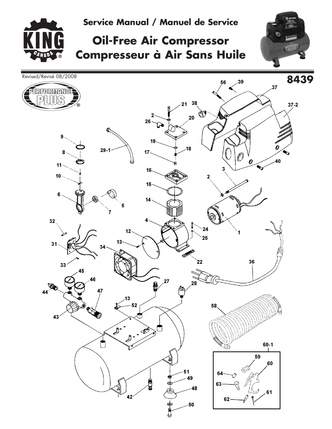 King Canada 8439 service manual Oil-Free Air Compressor Compresseur à Air Sans Huile 