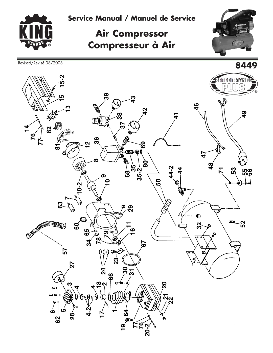 King Canada 8449 service manual Air Compressor Compresseur à Air 