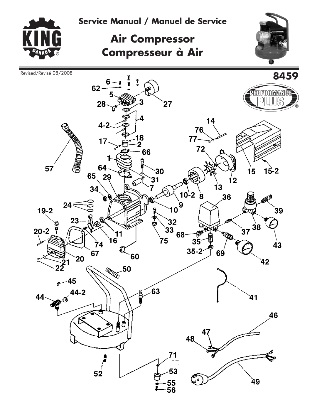 King Canada 8459 service manual Air Compressor Compresseur à Air 