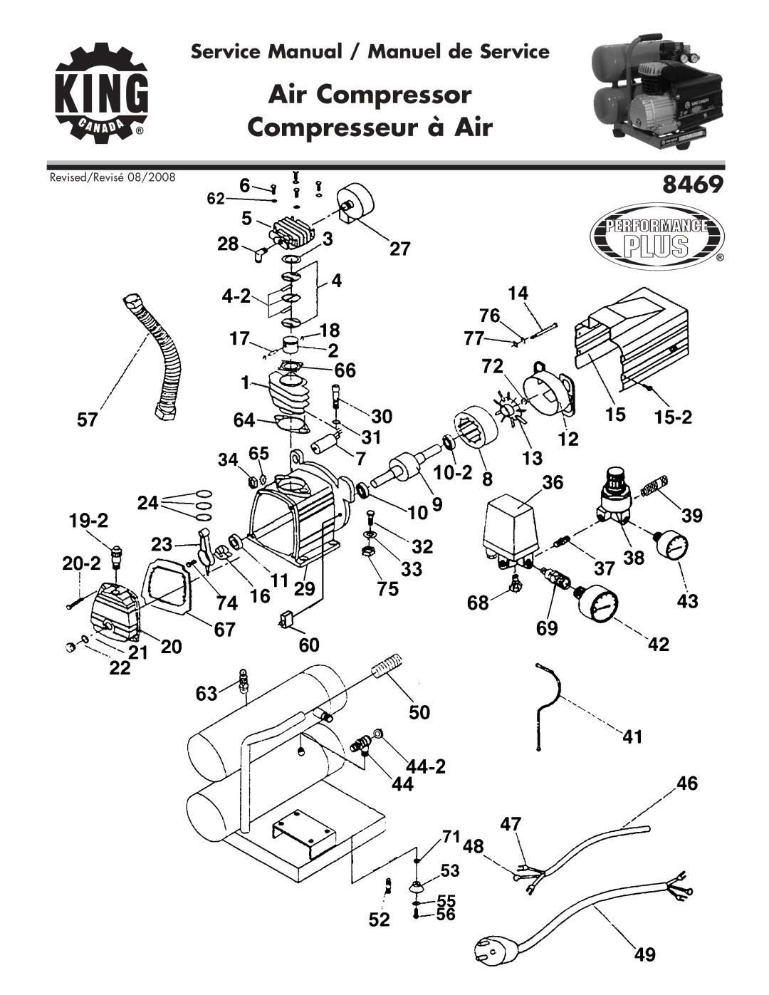 King Canada 8469 service manual Air Compressor Compresseur à Air 