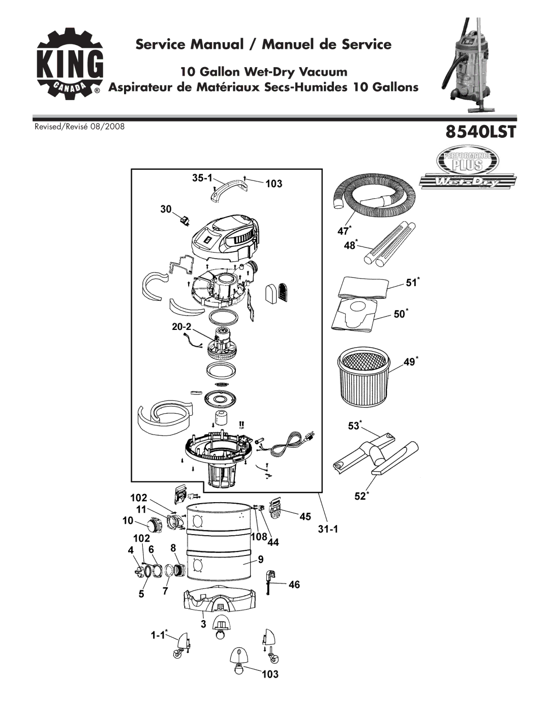 King Canada 8540LST service manual 