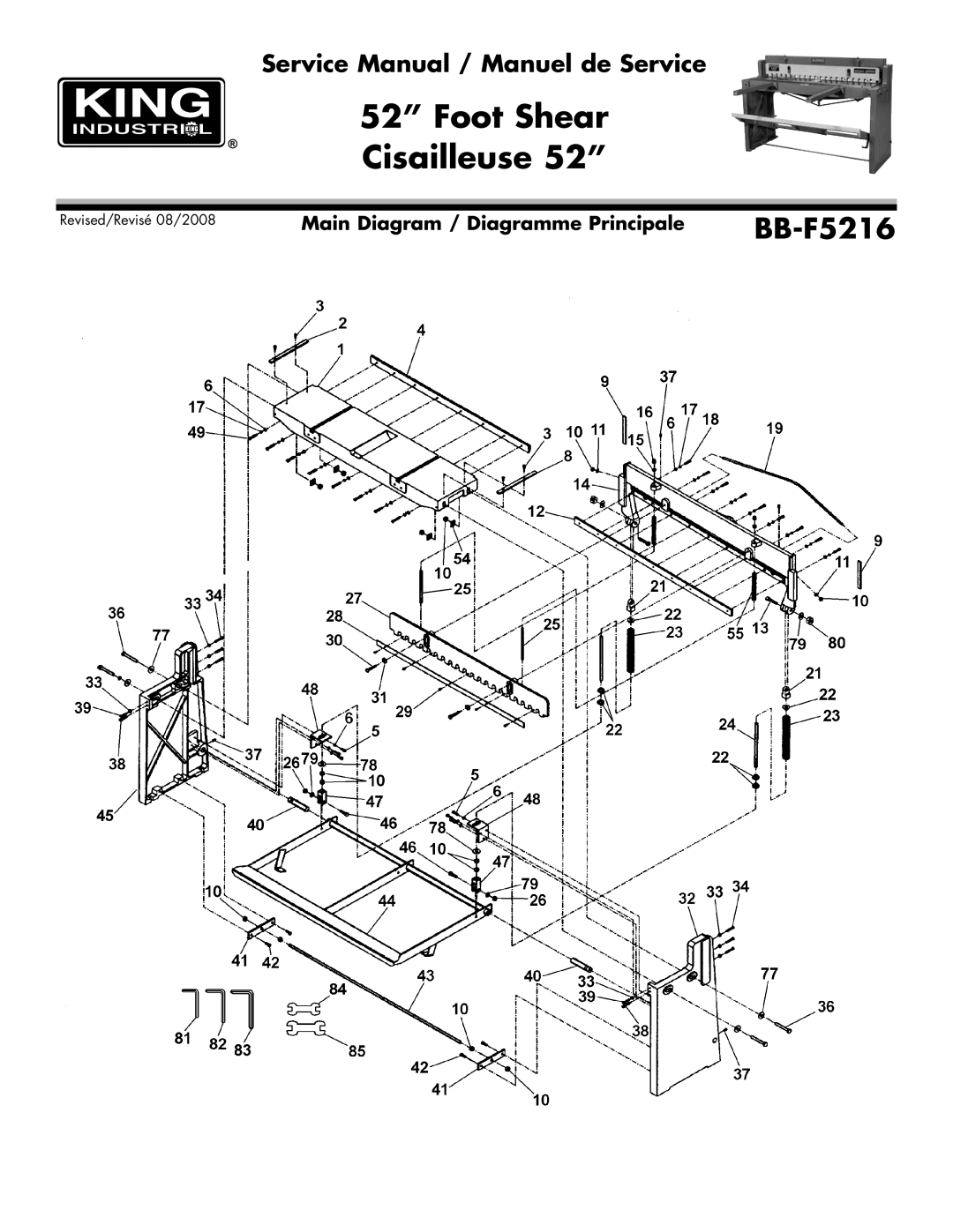 King Canada BB-F5216 service manual Foot Shear Cisailleuse 