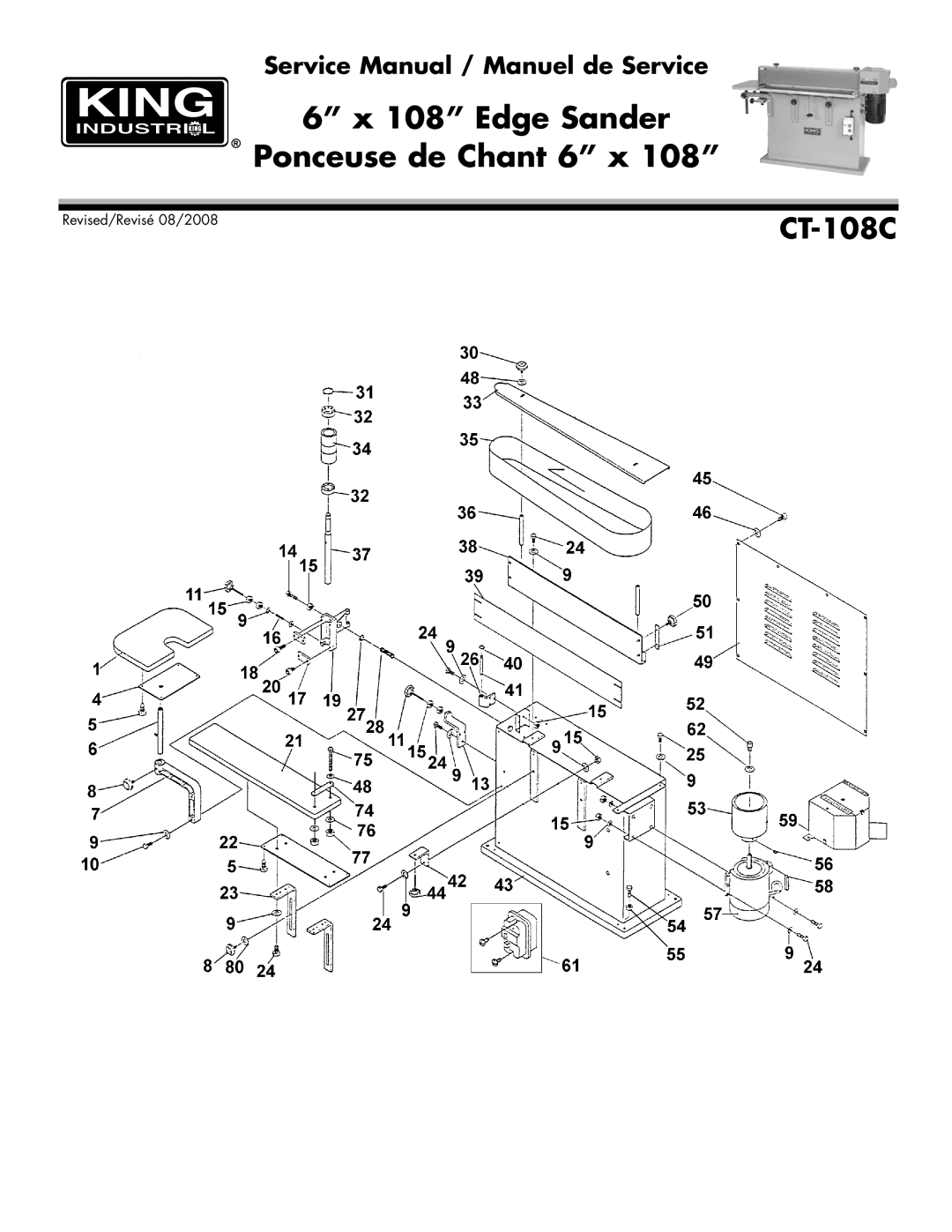 King Canada CT-108C service manual Edge Sander Ponceuse de Chant 6 x 