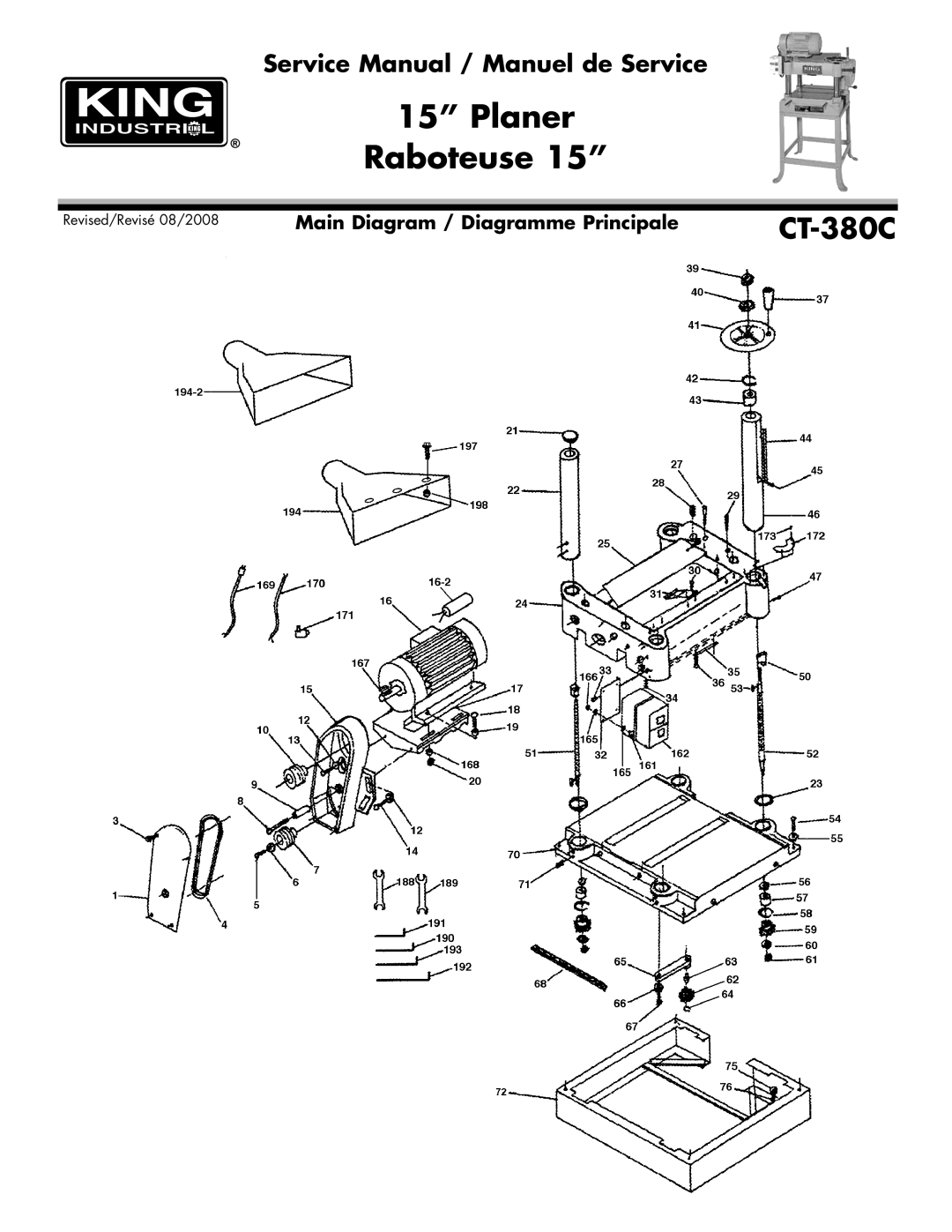 King Canada CT-380C service manual Planer Raboteuse 