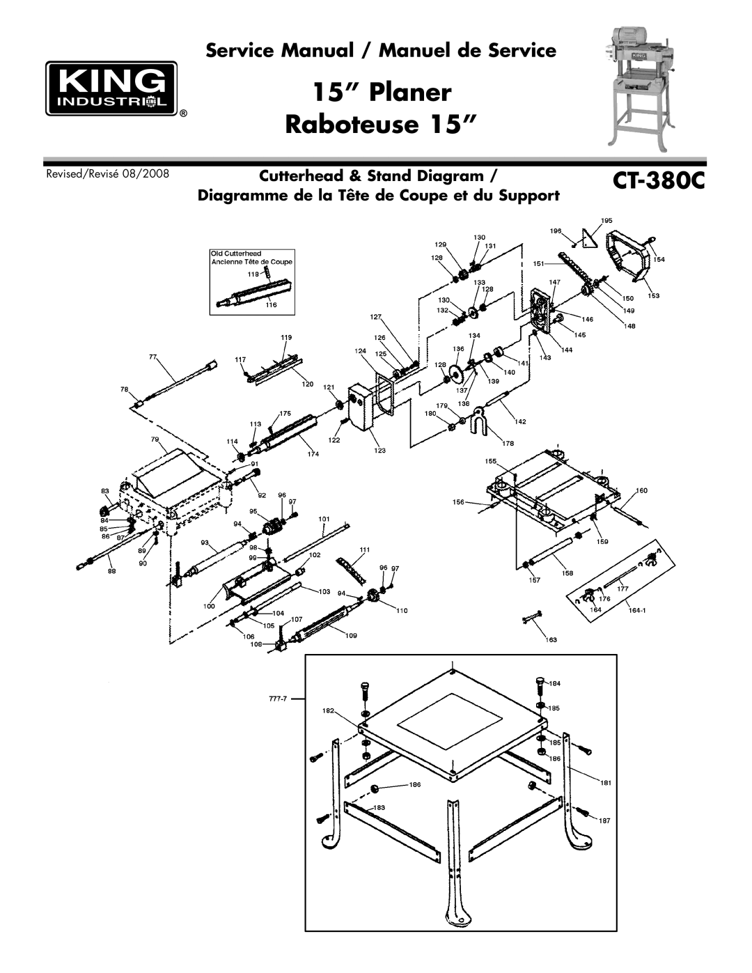 King Canada CT-380C service manual Cutterhead & Stand Diagram 