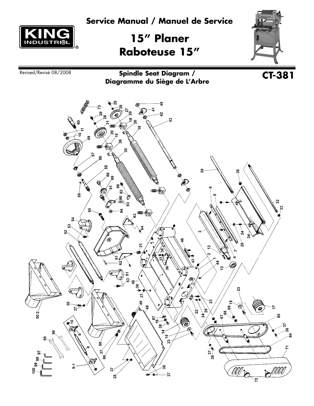 King Canada CT-381 service manual Planer Raboteuse 