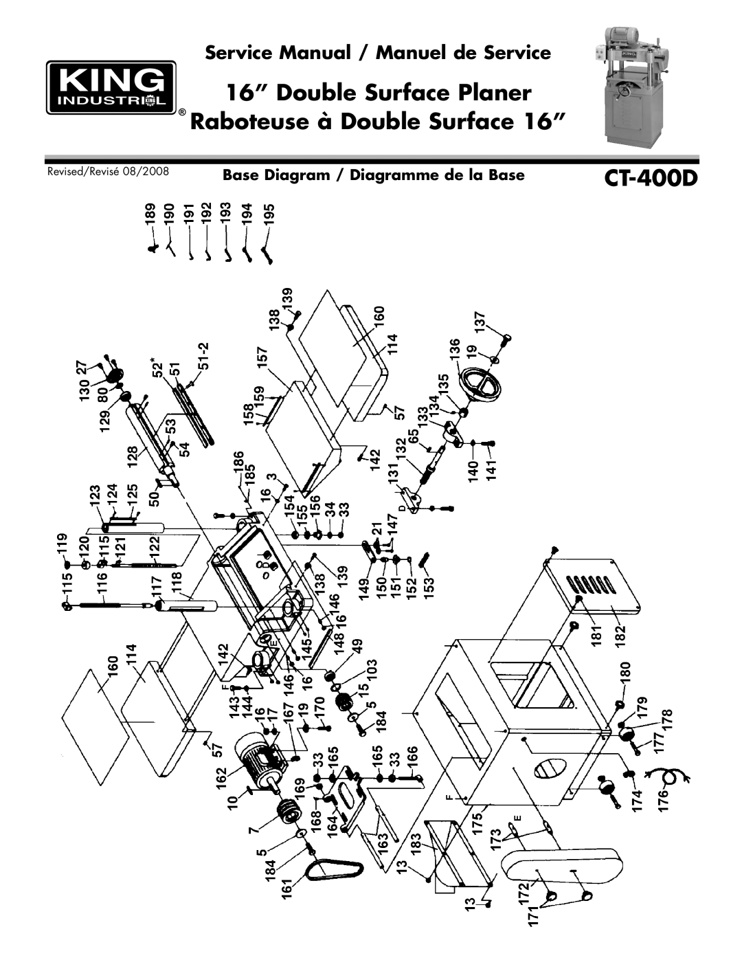 King Canada CT-400D service manual Base Diagram / Diagramme de la Base 