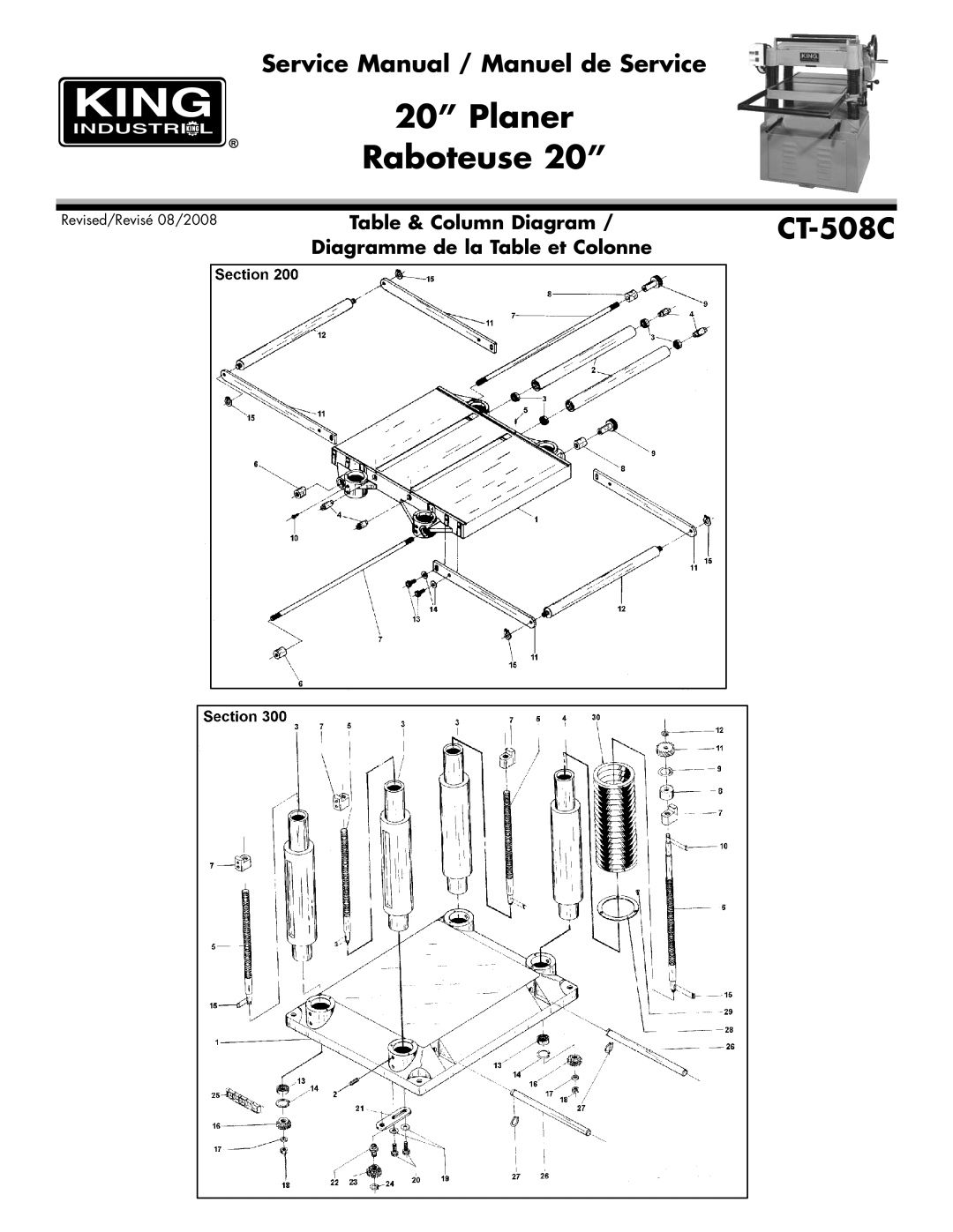 King Canada CT-508 service manual Table & Column Diagram 