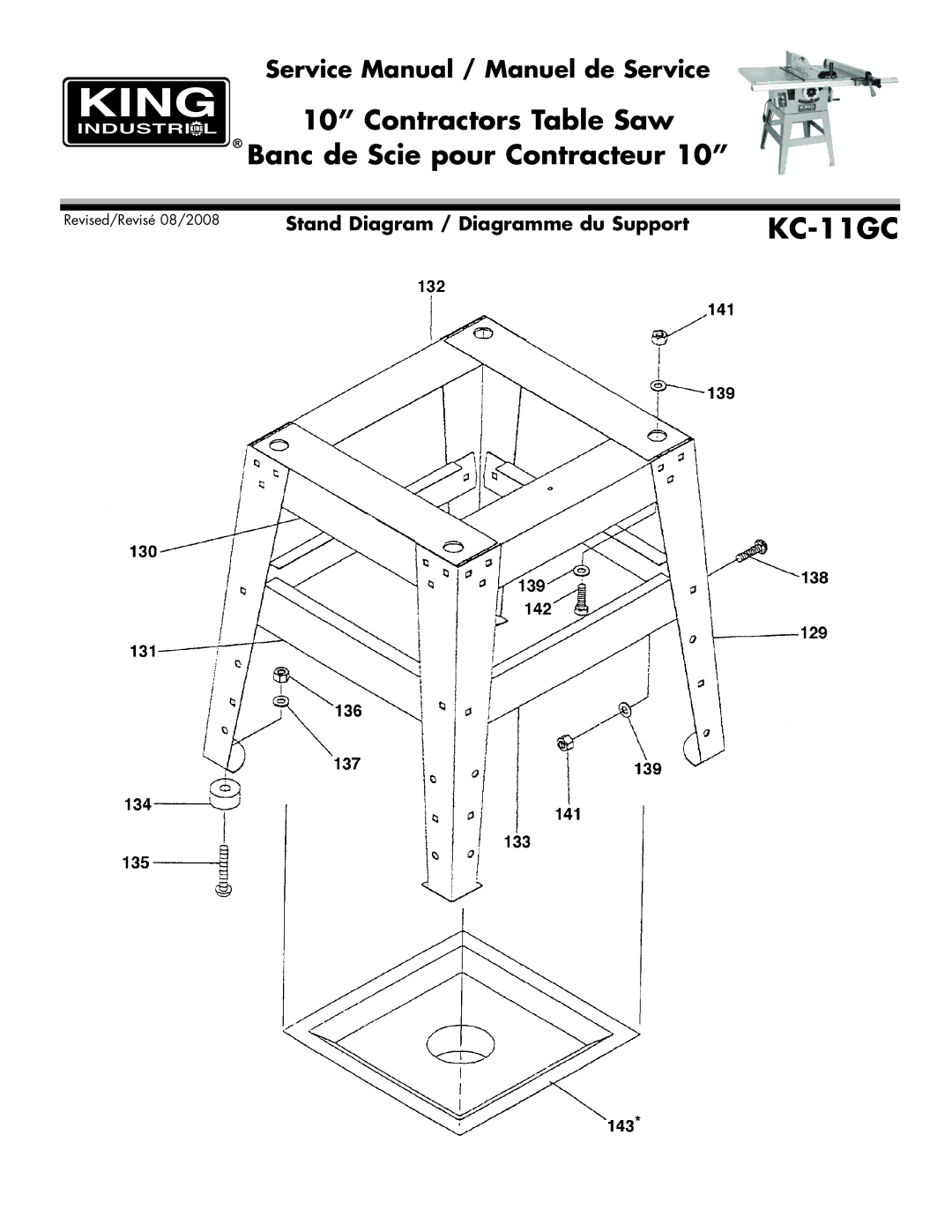 King Canada KC-11GC service manual Stand Diagram / Diagramme du Support 