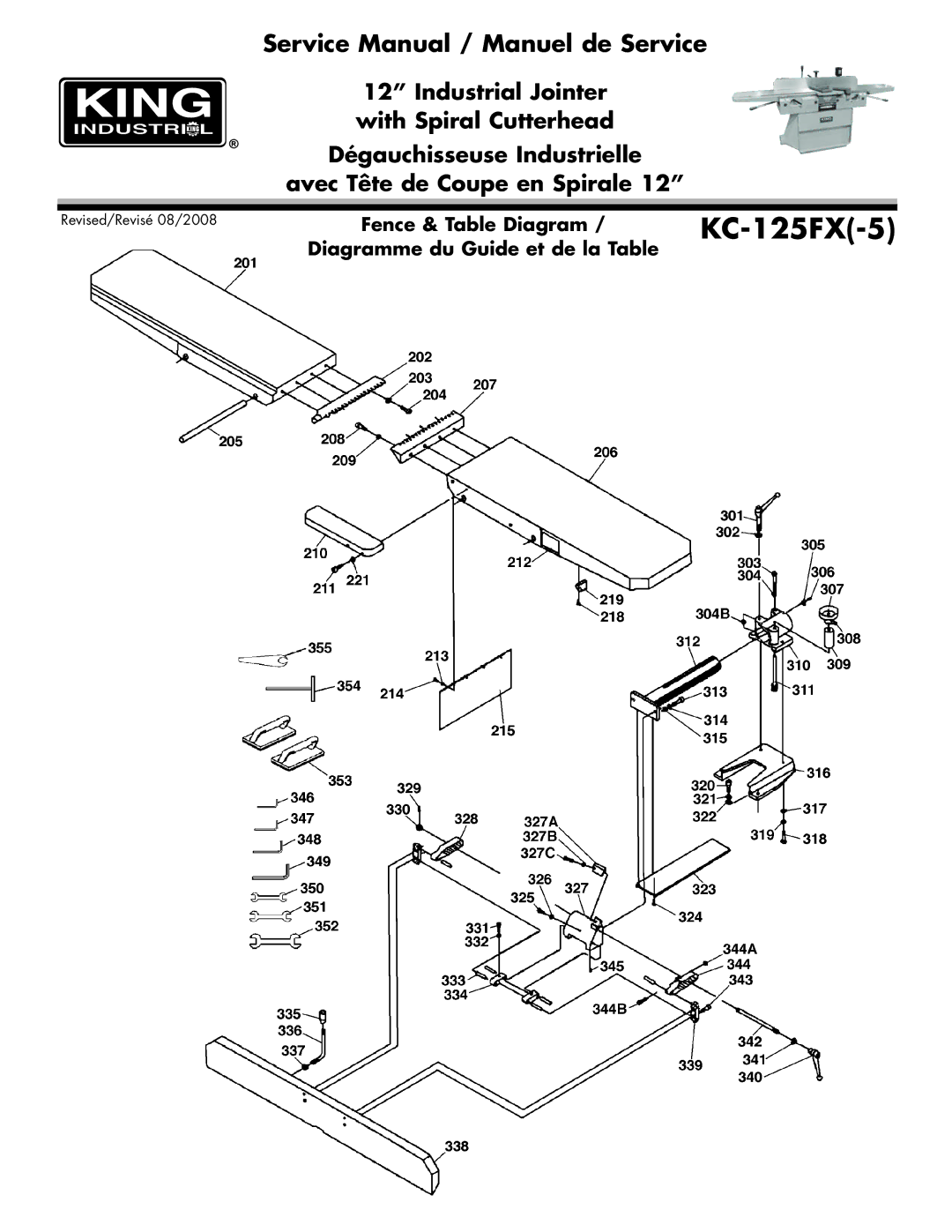 King Canada KC-125FX service manual Fence & Table Diagram 