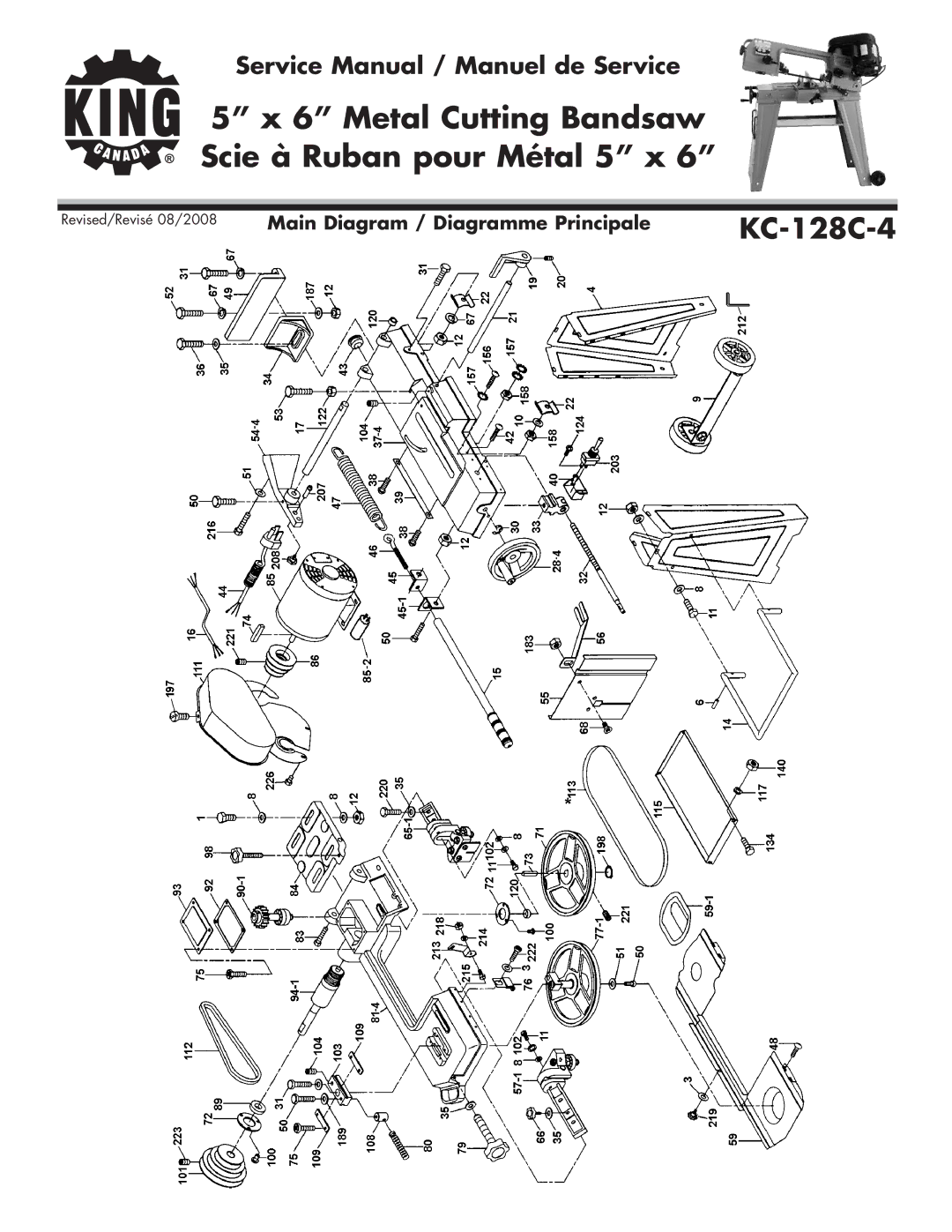 King Canada KC-128C-4 service manual Metal Cutting Bandsaw Scie à Ruban pour Métal 5 x 