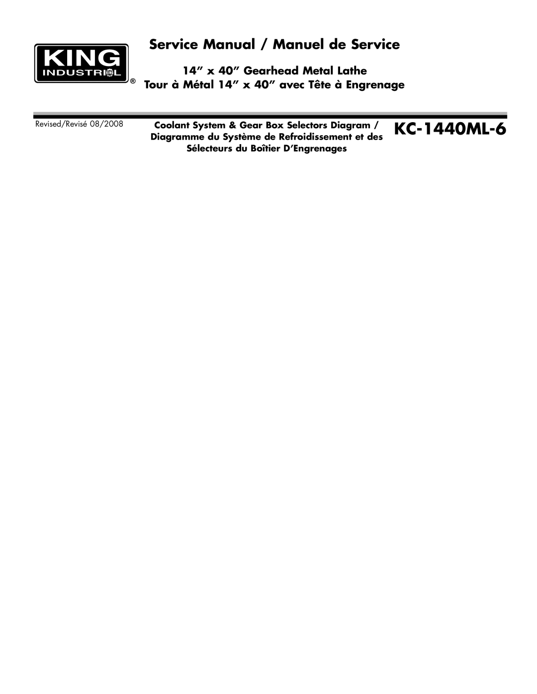 King Canada KC-1440ML-6 service manual Coolant System & Gear Box Selectors Diagram 