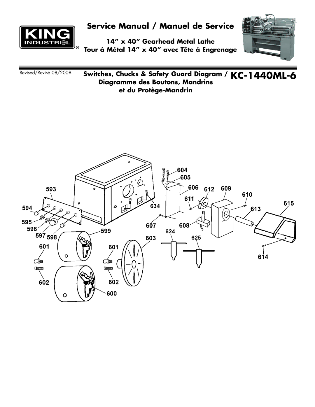 King Canada KC-1440ML-6 service manual Switches, Chucks & Safety Guard Diagram 