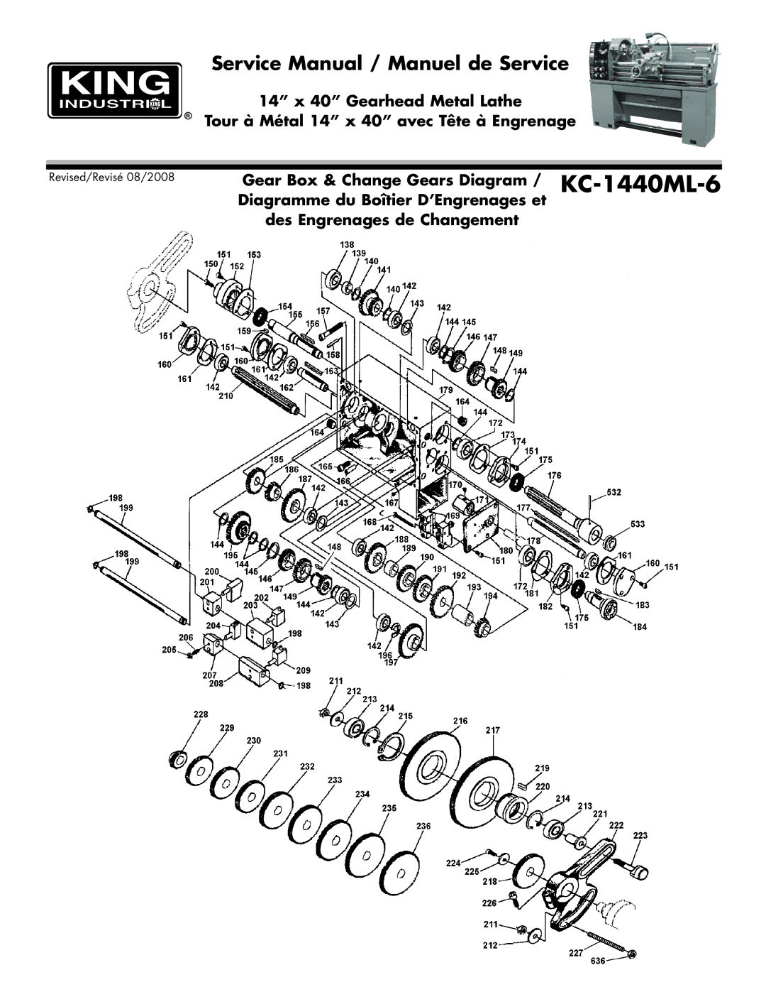 King Canada KC-1440ML-6 service manual Gear Box & Change Gears Diagram 