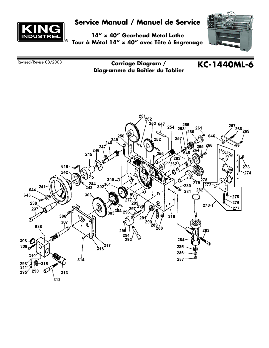 King Canada KC-1440ML-6 service manual Carriage Diagram 