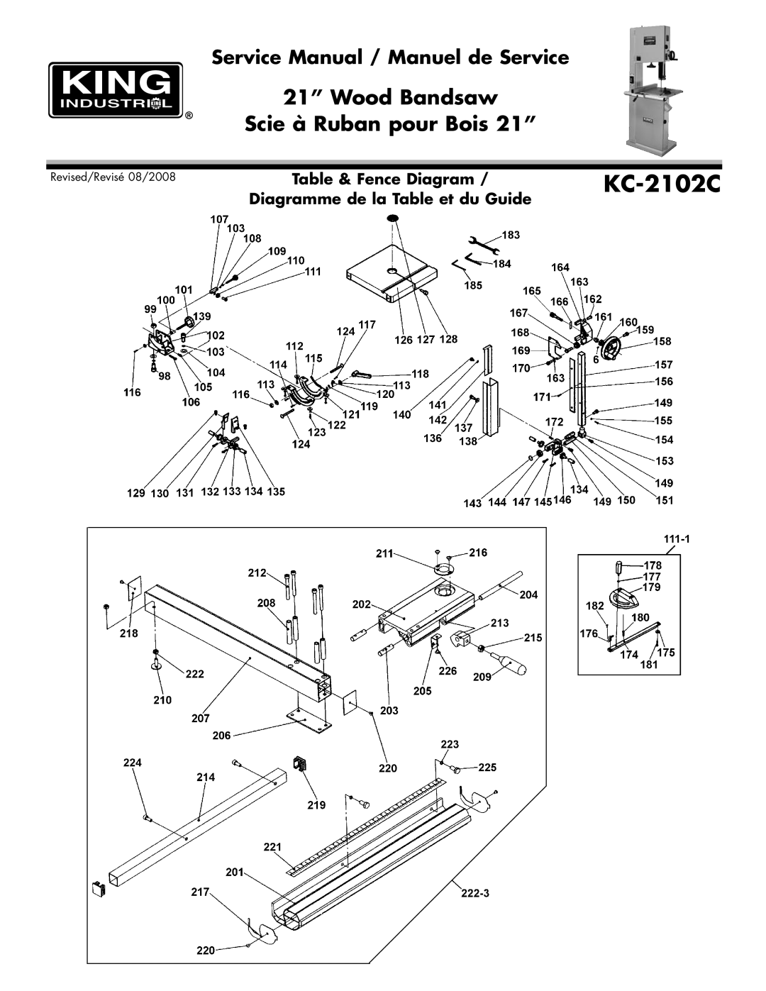 King Canada KC-2102C service manual Table & Fence Diagram 