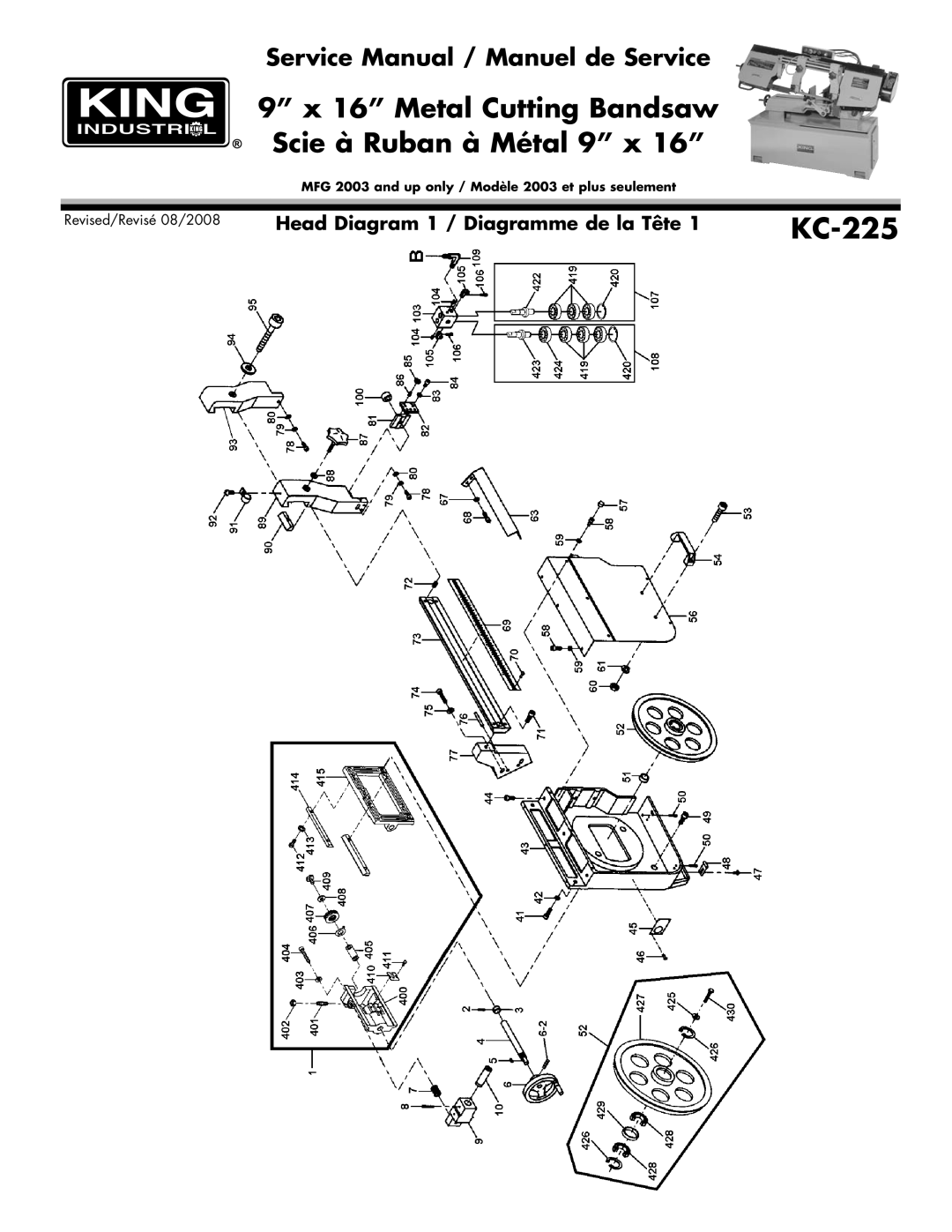 King Canada KC-225 service manual 