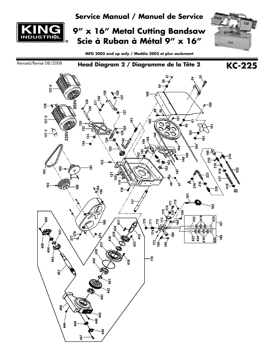 King Canada KC-225 service manual Head Diagram 2 / Diagramme de la Tête 