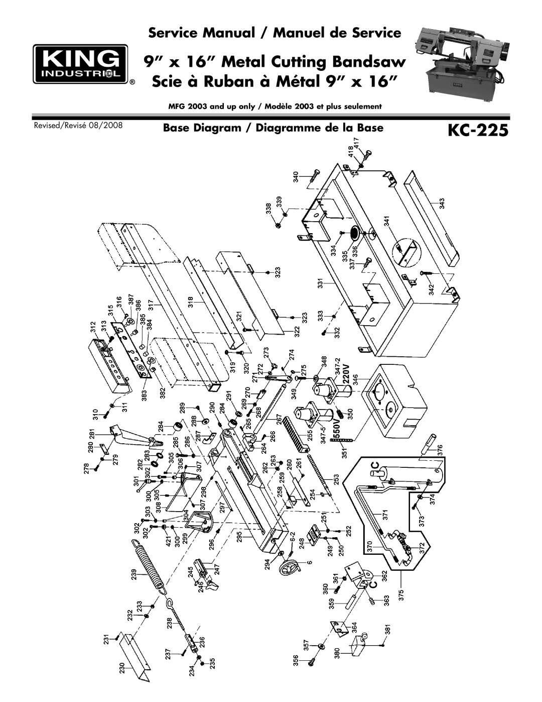 King Canada KC-225 service manual Base Diagram / Diagramme de la Base 