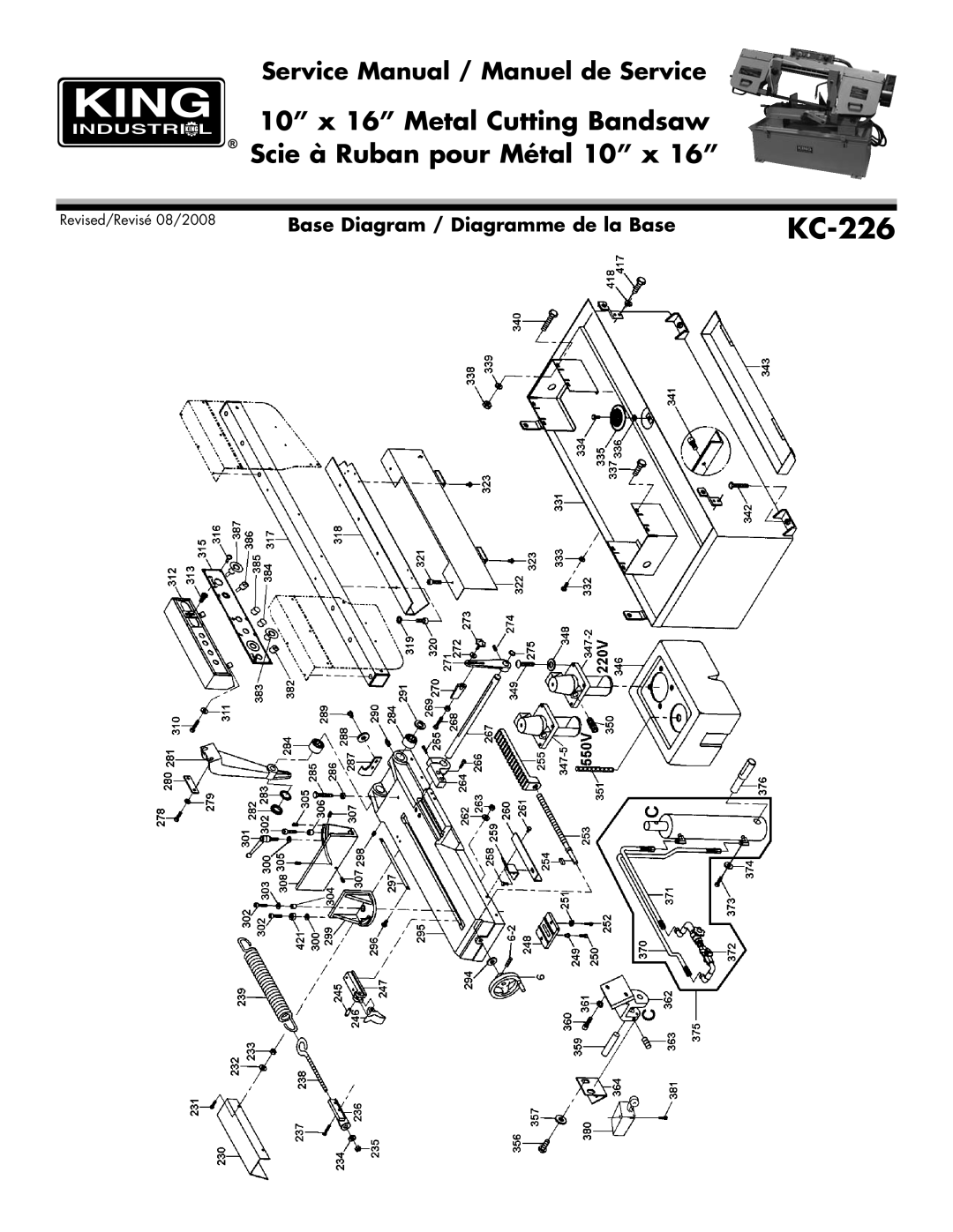 King Canada KC-226 service manual Base Diagram / Diagramme de la Base 