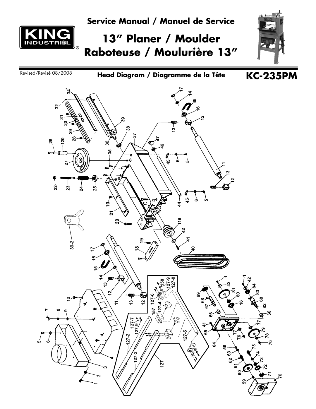 King Canada KC-235PM service manual Planer / Moulder Raboteuse / Moulurière 